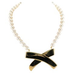 Used Tiffany and Co Paloma Picasso Pearl Necklace Choker 18k Gold