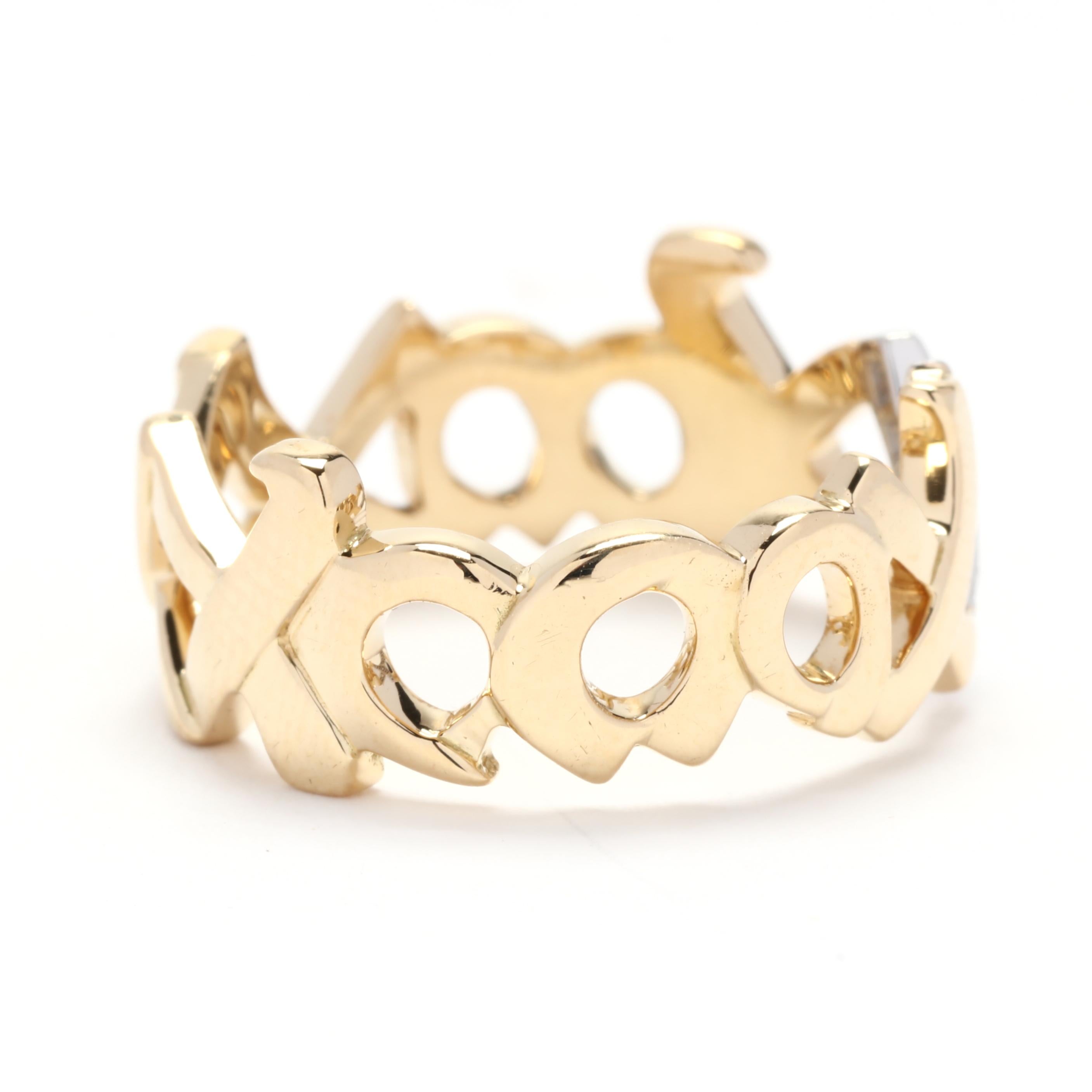 Add a touch of sophistication and luxury to your jewelry collection with this stunning Tiffany and Co Paloma Picasso XO diamond and gold ring. Crafted from platinum and 18k yellow gold, this ring features the iconic XO design by Paloma Picasso,
