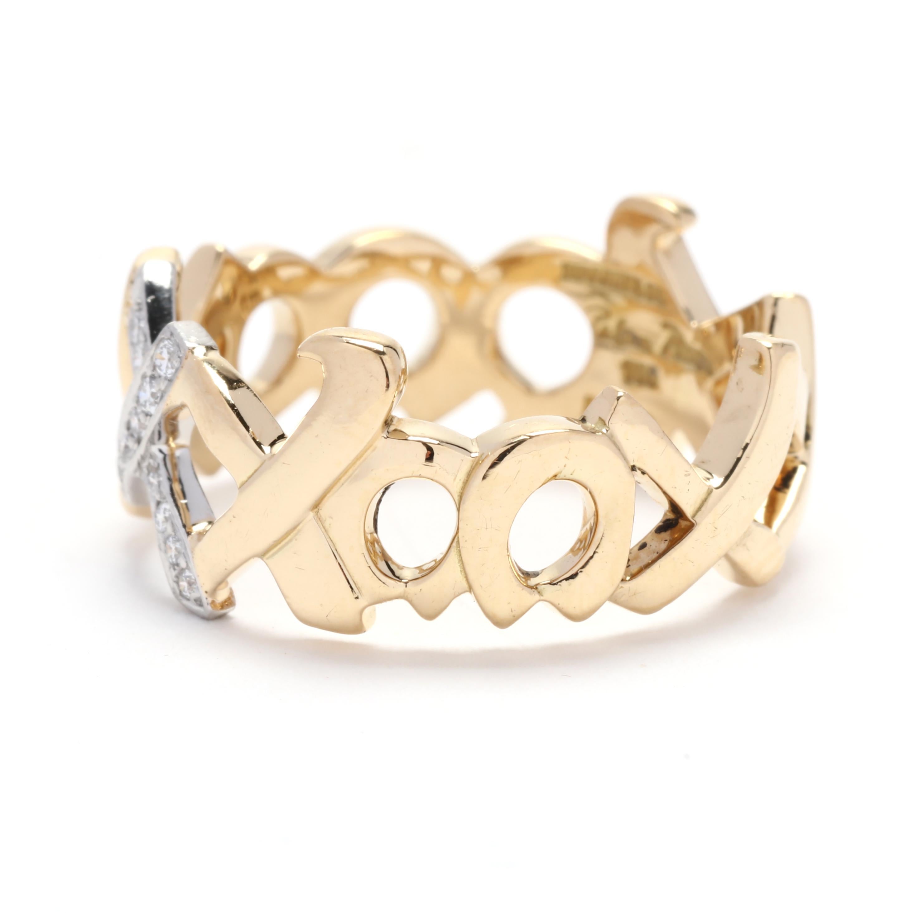 Tiffany und Co Paloma Picasso XO Diamant- und Goldring, Platin 18k Gelbgold im Zustand „Gut“ im Angebot in McLeansville, NC