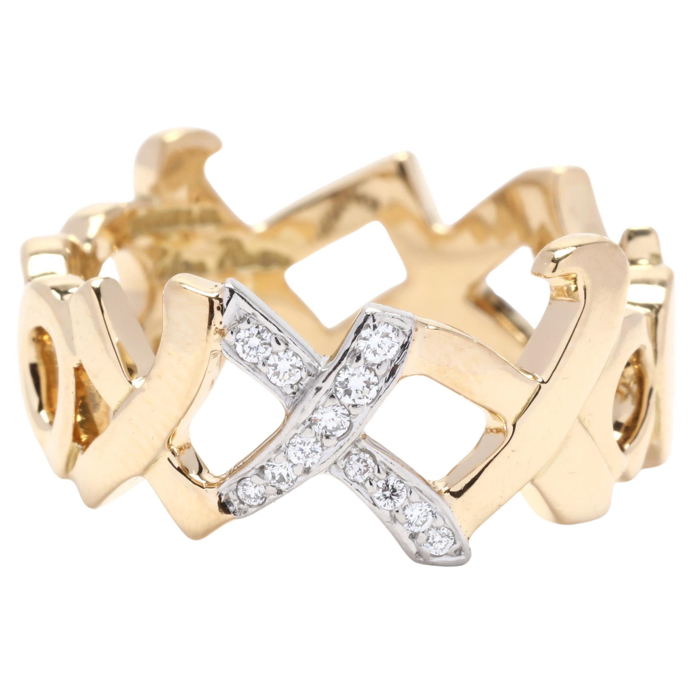 Tiffany and Co Paloma Picasso XO Diamond and Gold Ring, Platinum 18k Yellow Gold