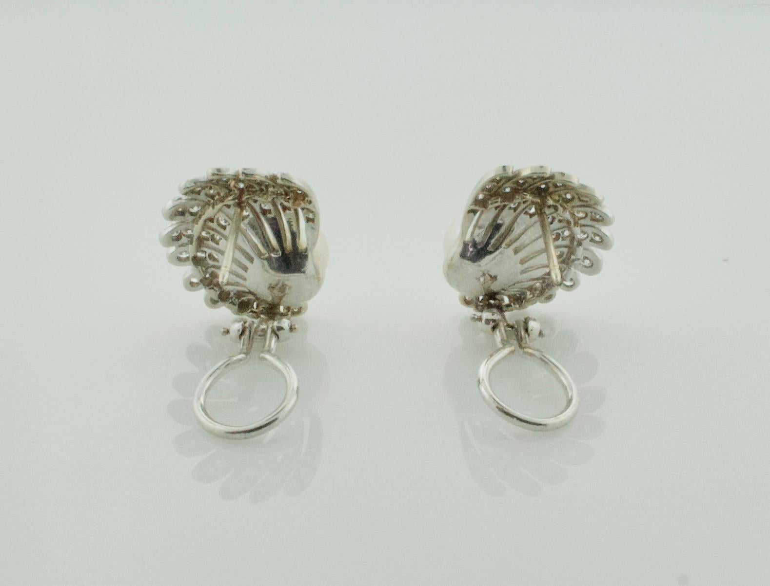 Women's or Men's Tiffany & Co. Pearl and Diamond Earrings circa 1950s 1.00 Carat