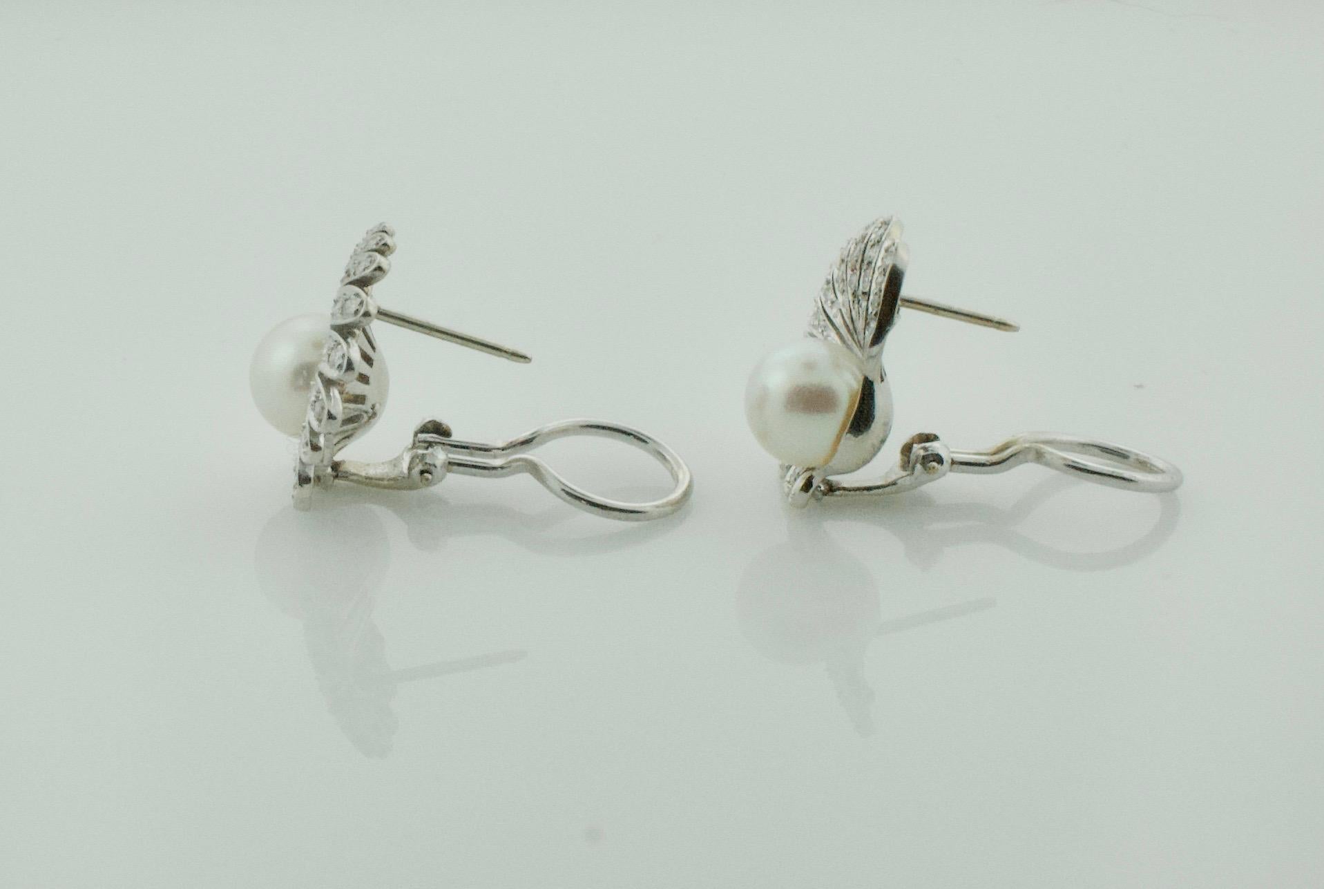 Tiffany & Co. Pearl and Diamond Earrings circa 1950s 1.00 Carat 1