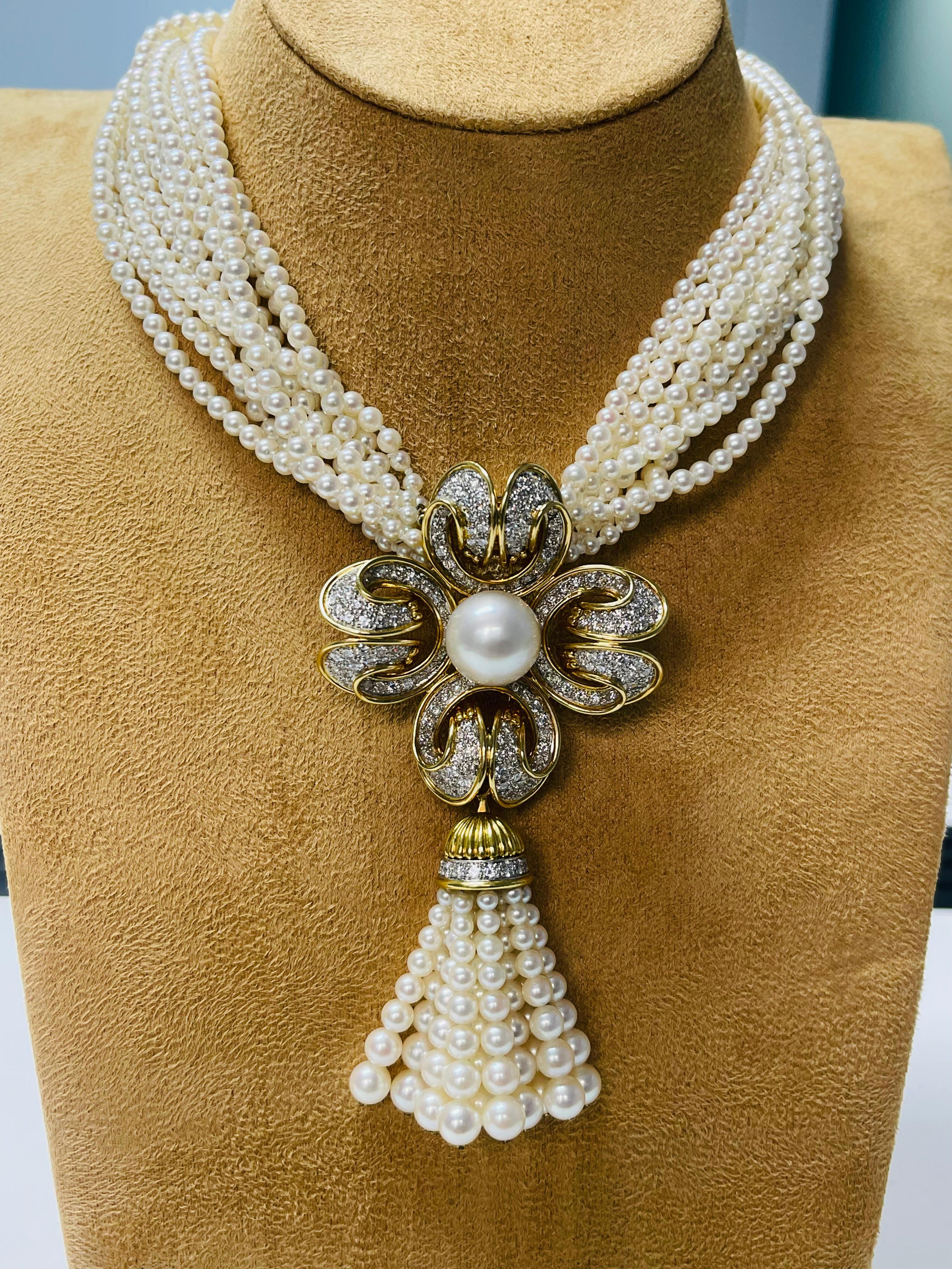 Tiffany and Co Pearl and Diamond necklace/Brooch With Earrings. For Sale 6
