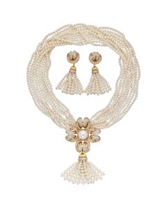 Tiffany and Co Pearl and Diamond necklace/Brooch With Earrings.