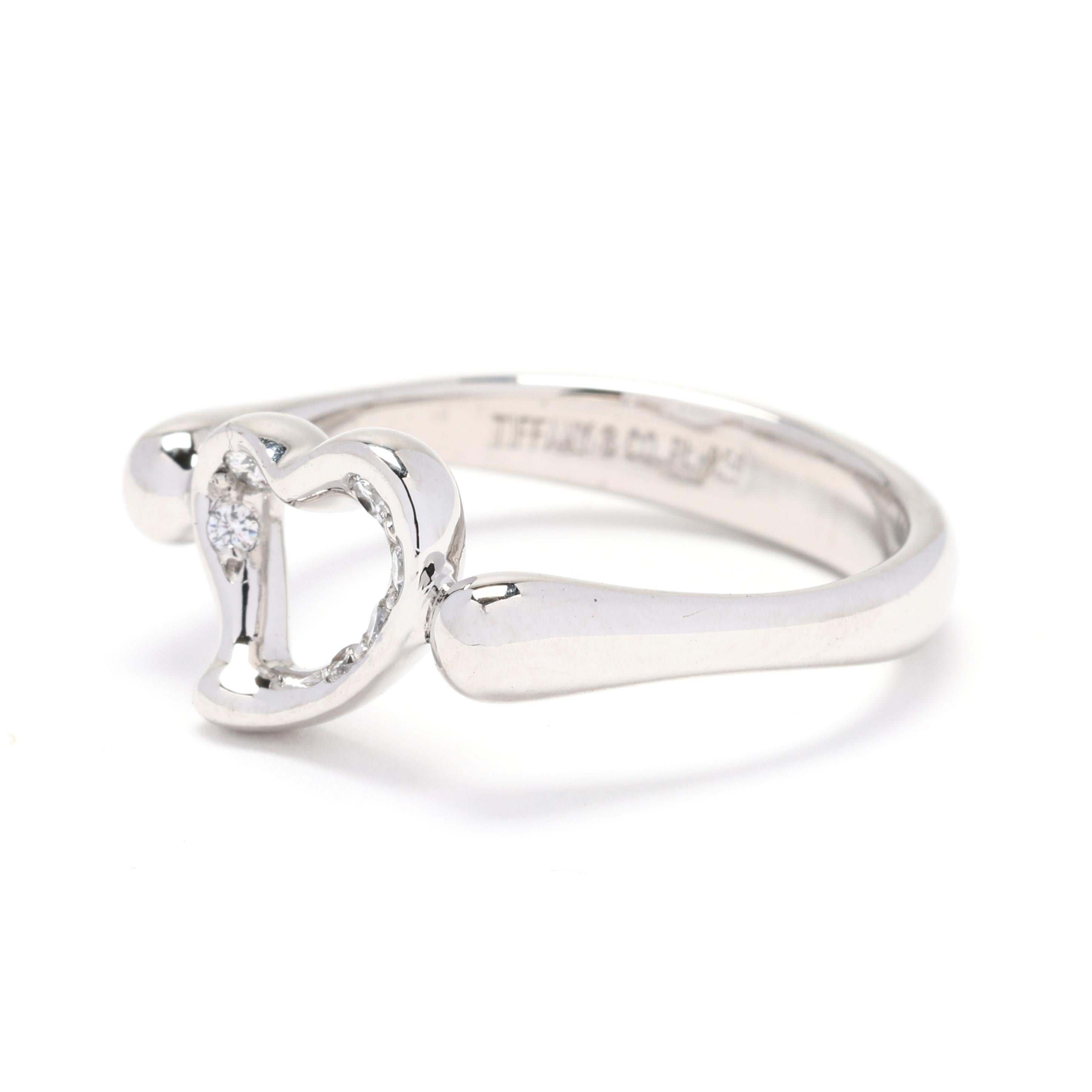 Tiffany and Co. Peretti Diamond Heart Ring, Platinum In Good Condition For Sale In McLeansville, NC