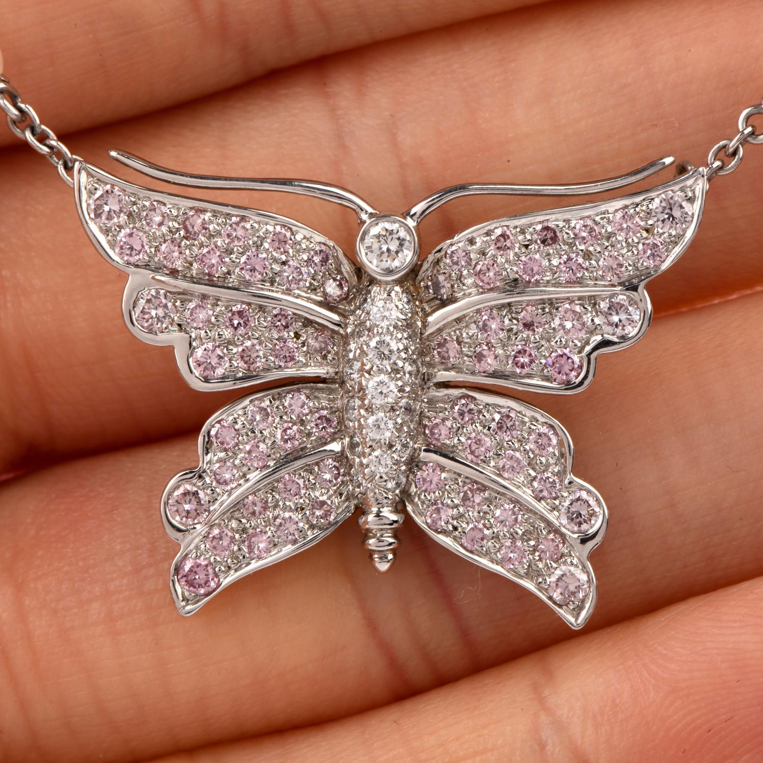 Tiffany and Co. Pink Diamond and Akoya Pearl Butterfly Pendant Necklace For Sale at 1stDibs