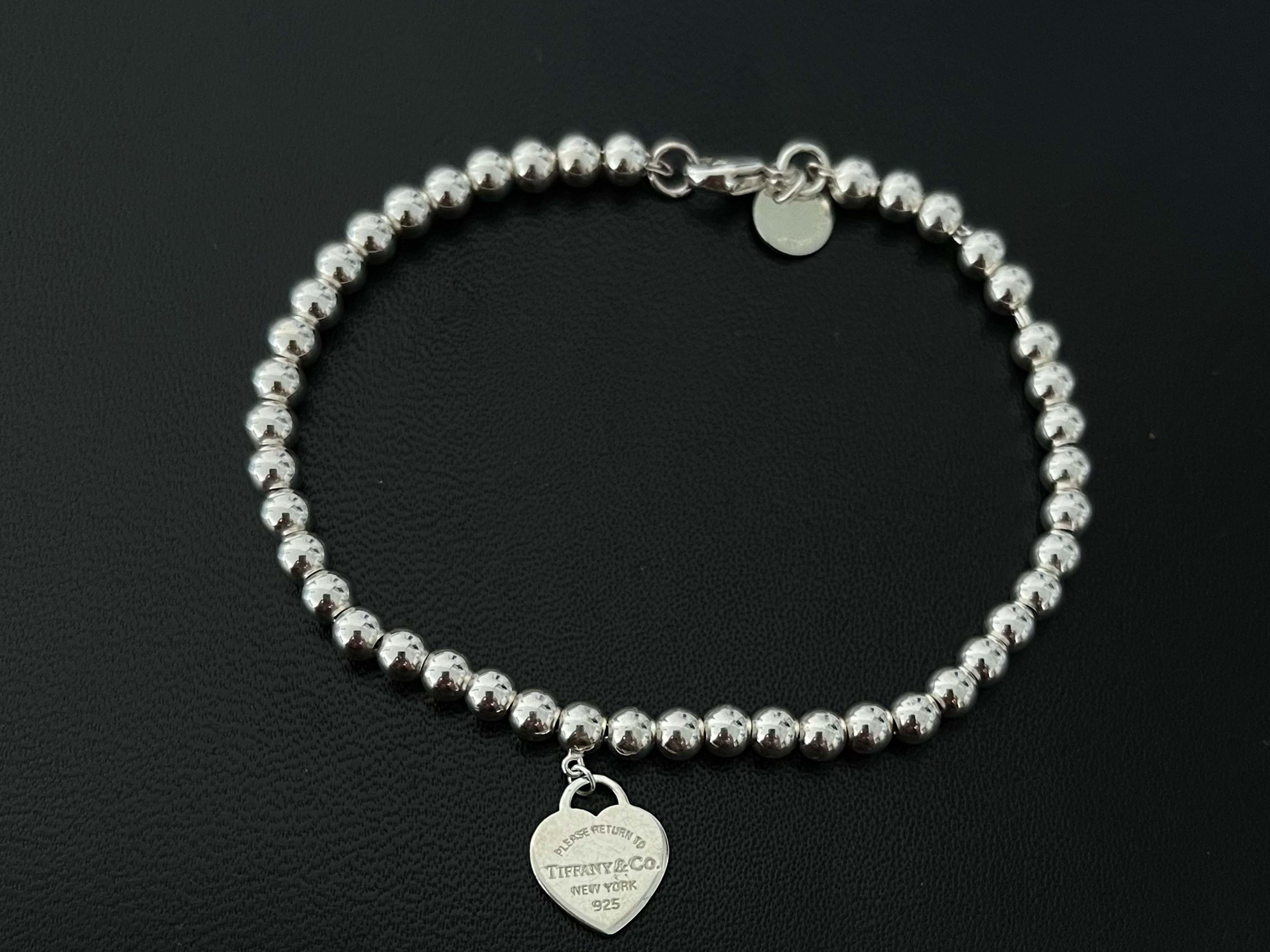 Modern Tiffany and Co. Pink Heart Tag Bead Bracelet Sterling Silver