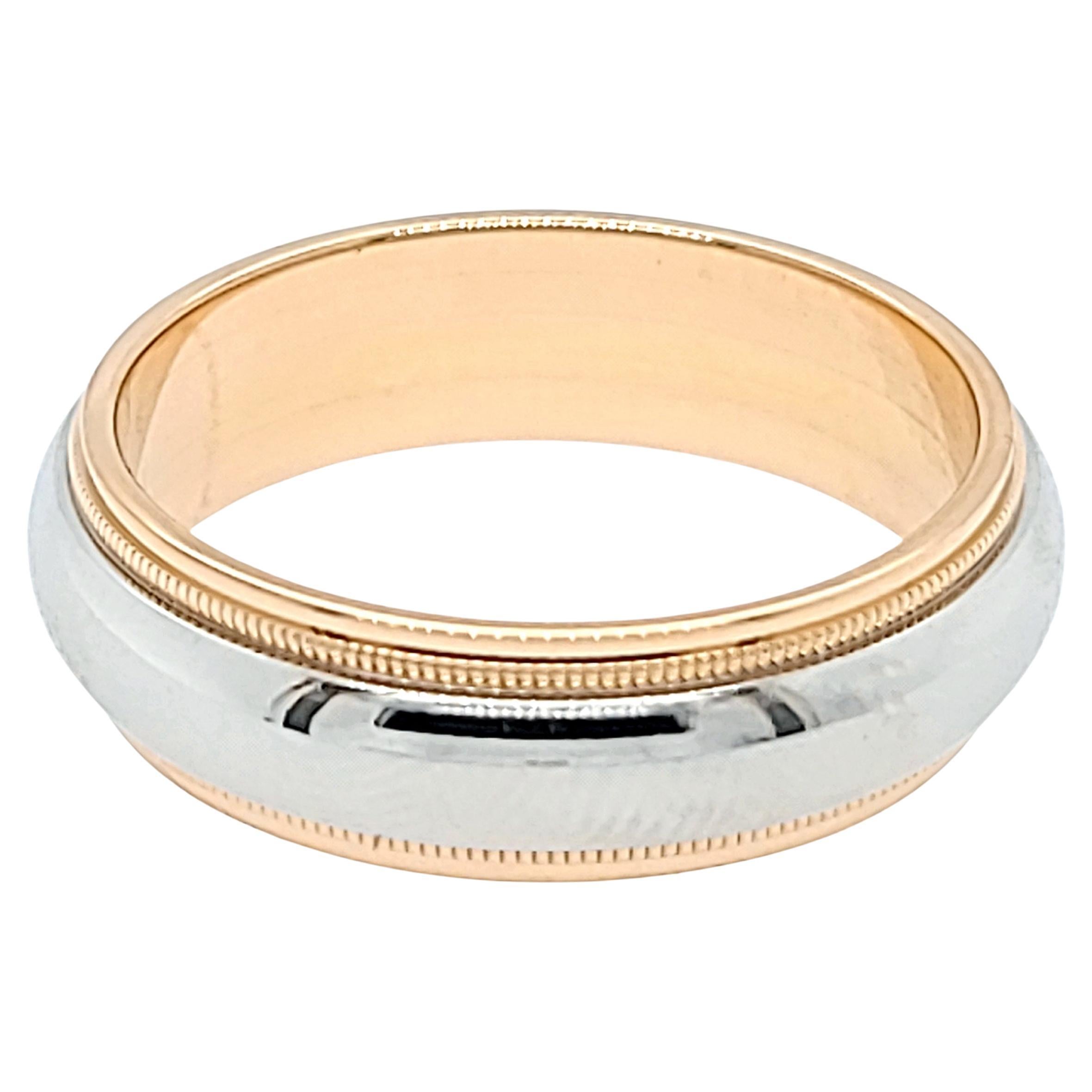 Tiffany and Co Platinum and Rose Gold Classic Milgrain Wedding Band