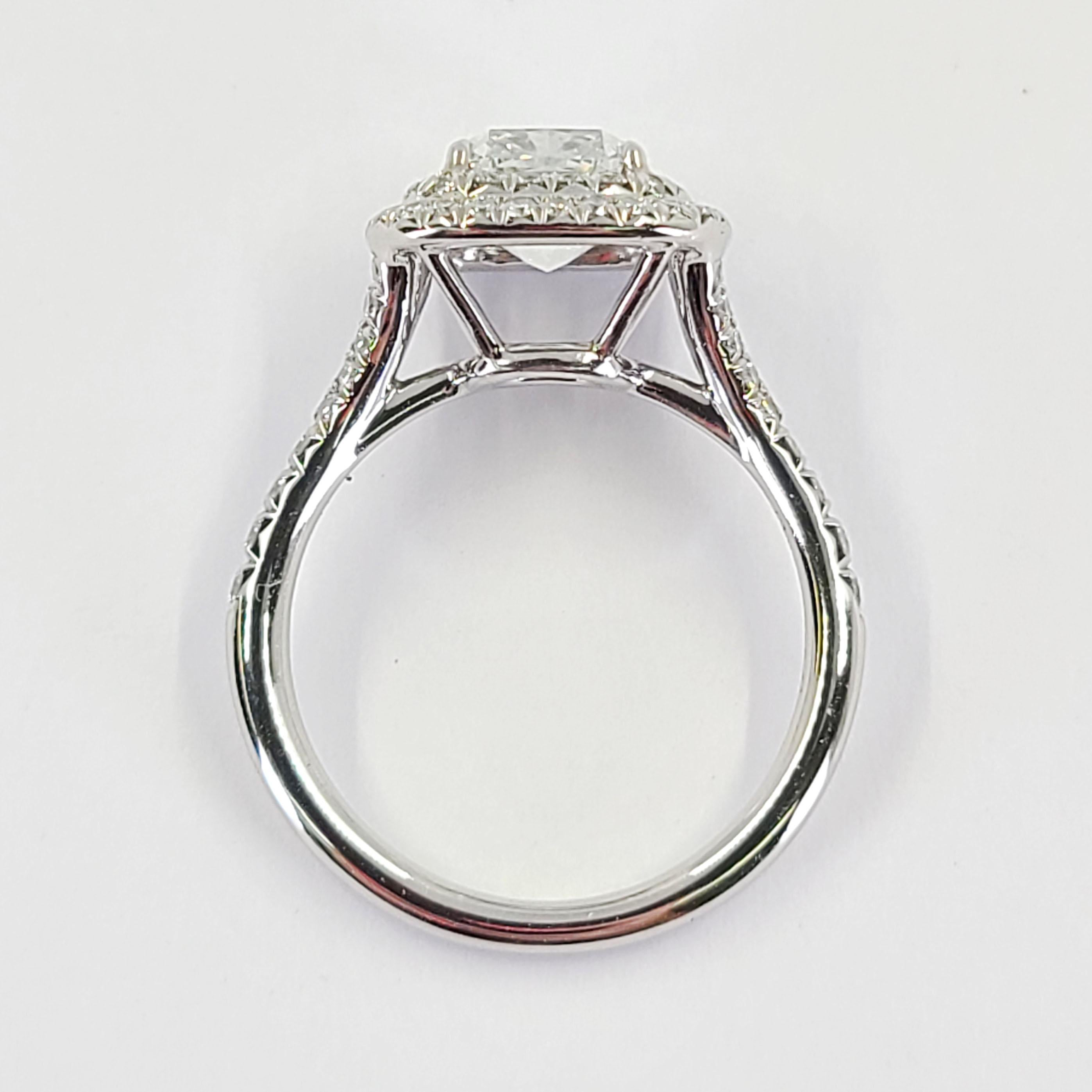Tiffany and Co Platinum Cushion Cut Diamond Halo Engagement Ring In Good Condition In Coral Gables, FL