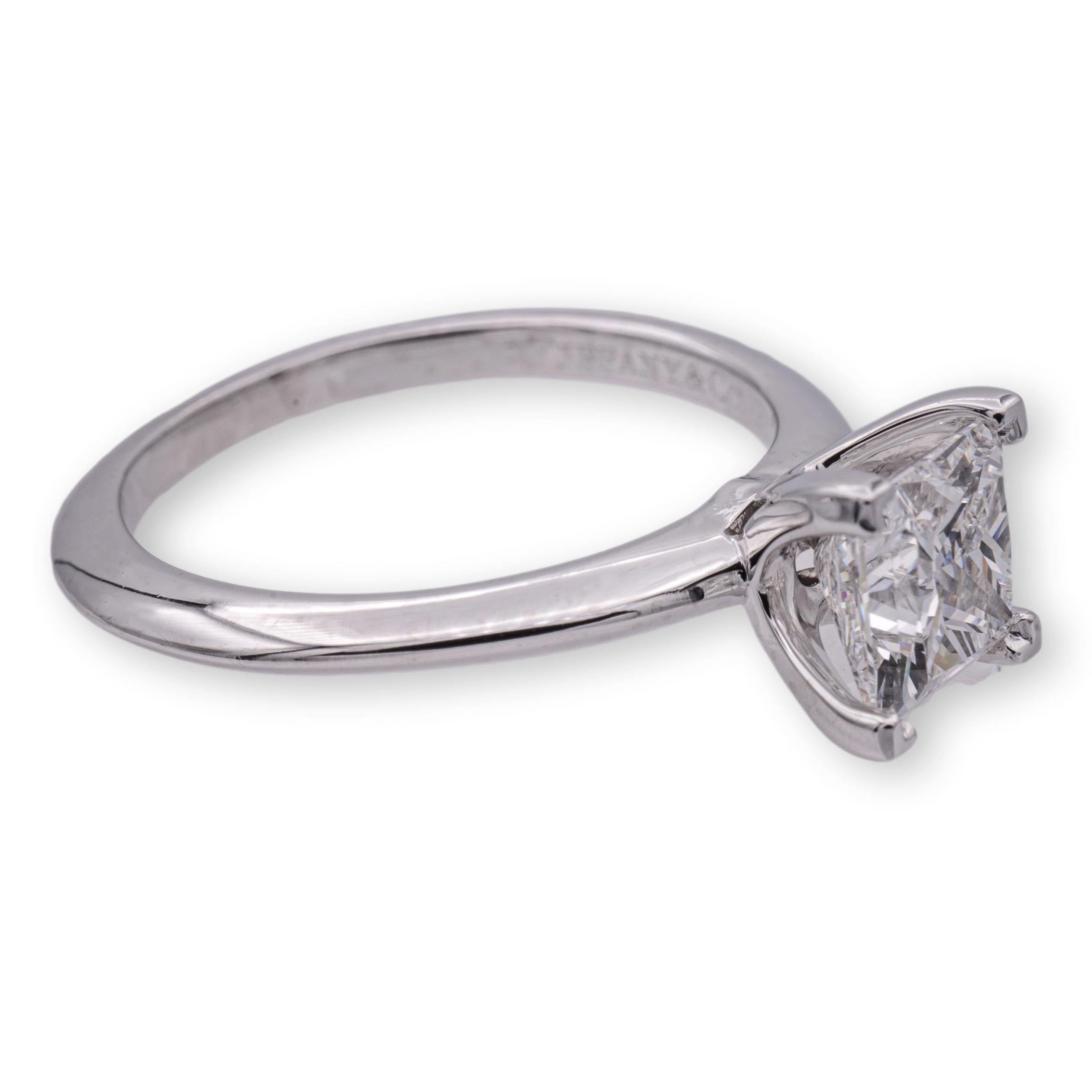 Contemporary Tiffany and Co. Platinum Diamond Engagement Ring 1.04 Ct Princess Solitaire FVS1