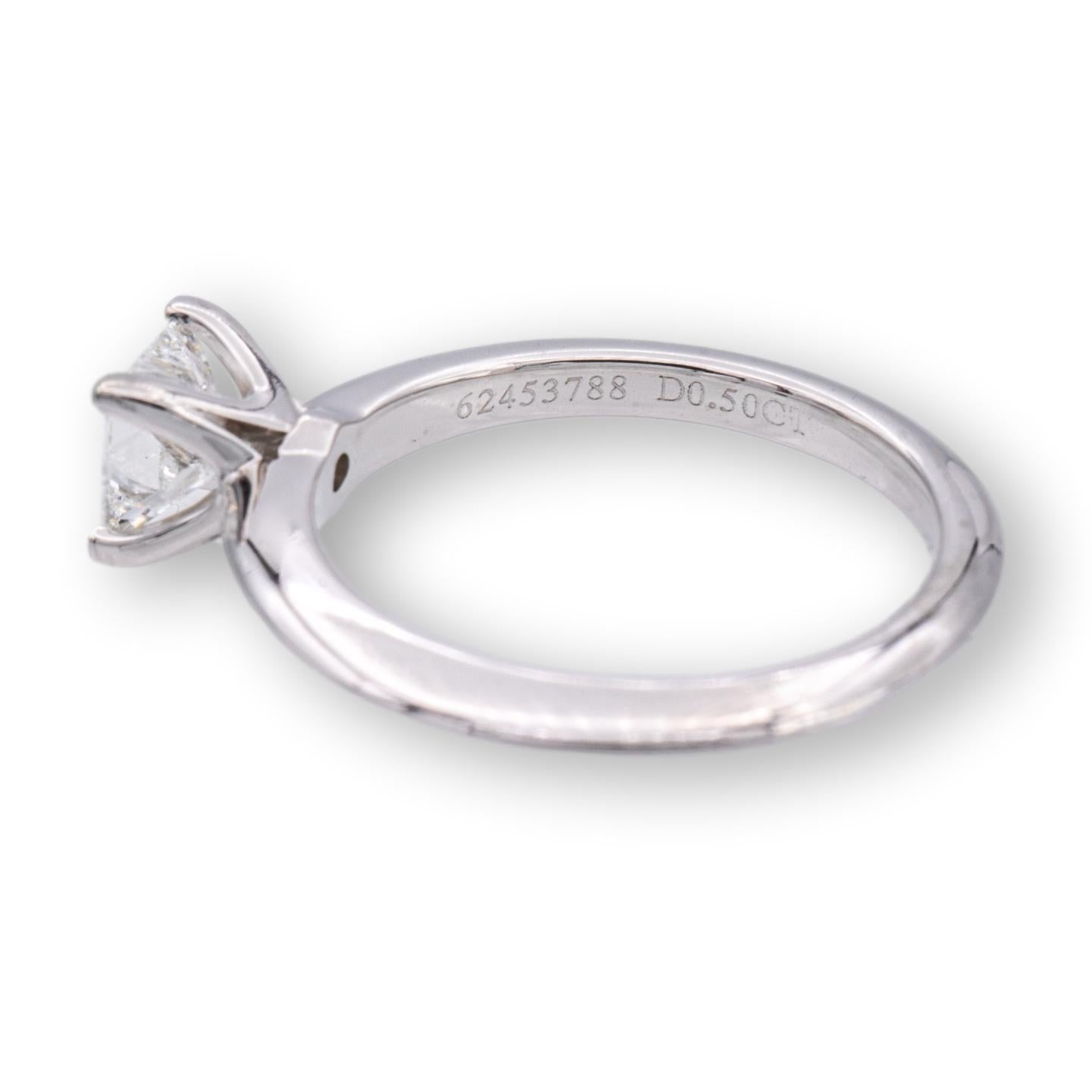Modern Tiffany and Co. Platinum Diamond Engagement Ring .50 Ct Princess Solitaire FVVS2