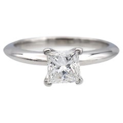 Tiffany and Co. Platinum Diamond Engagement Ring .70 Ct Princess Solitaire FVS2