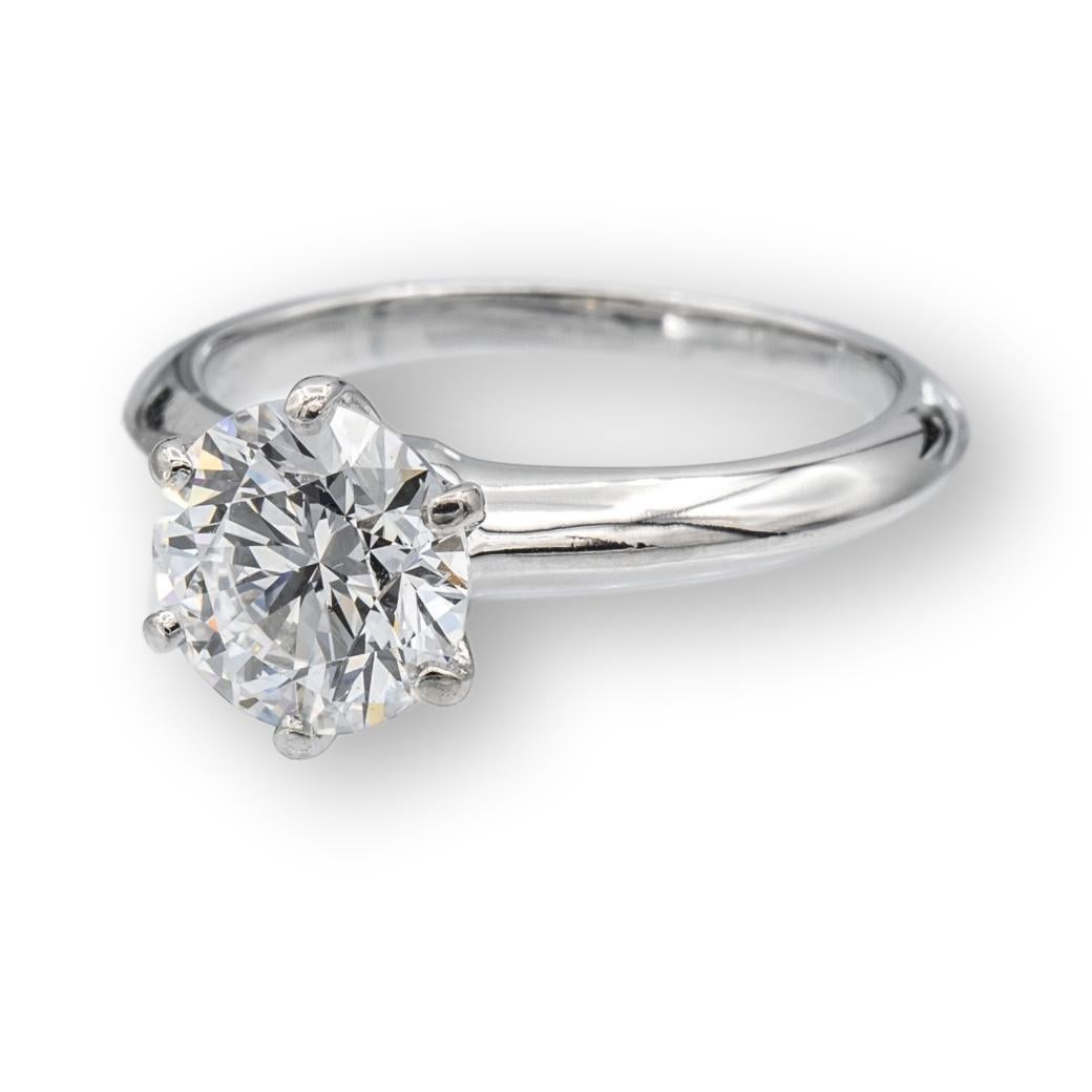 Round Cut Tiffany and Co. Platinum Diamond Engagement Ring Round 1.70ct DSI1 w/Receipt