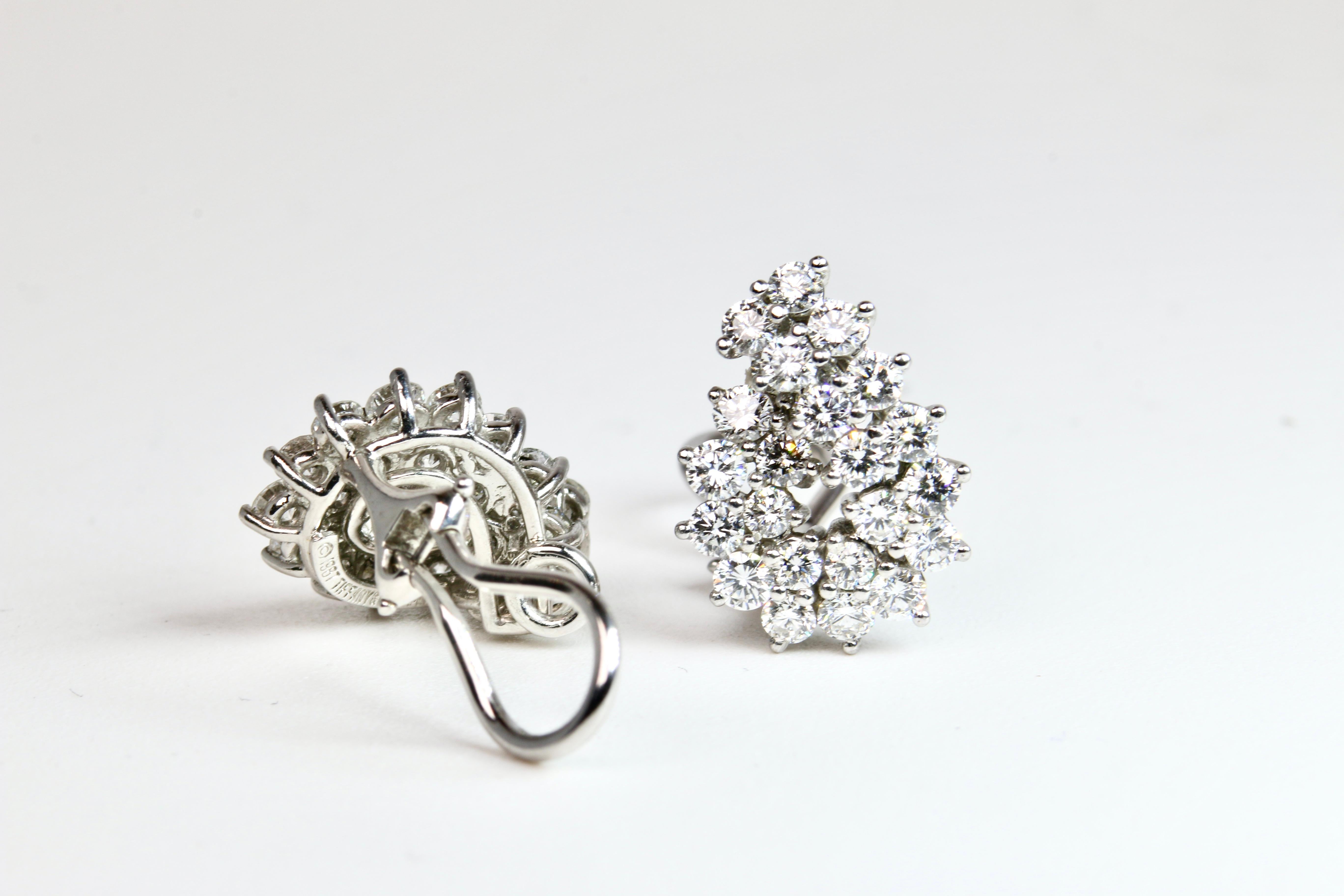 Round Cut Tiffany and Co. Platinum Diamond Omega Clip Earrings For Sale