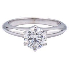 Tiffany and Co Platinum Diamond Solitaire Engagement Ring .91ct Round GVVS2