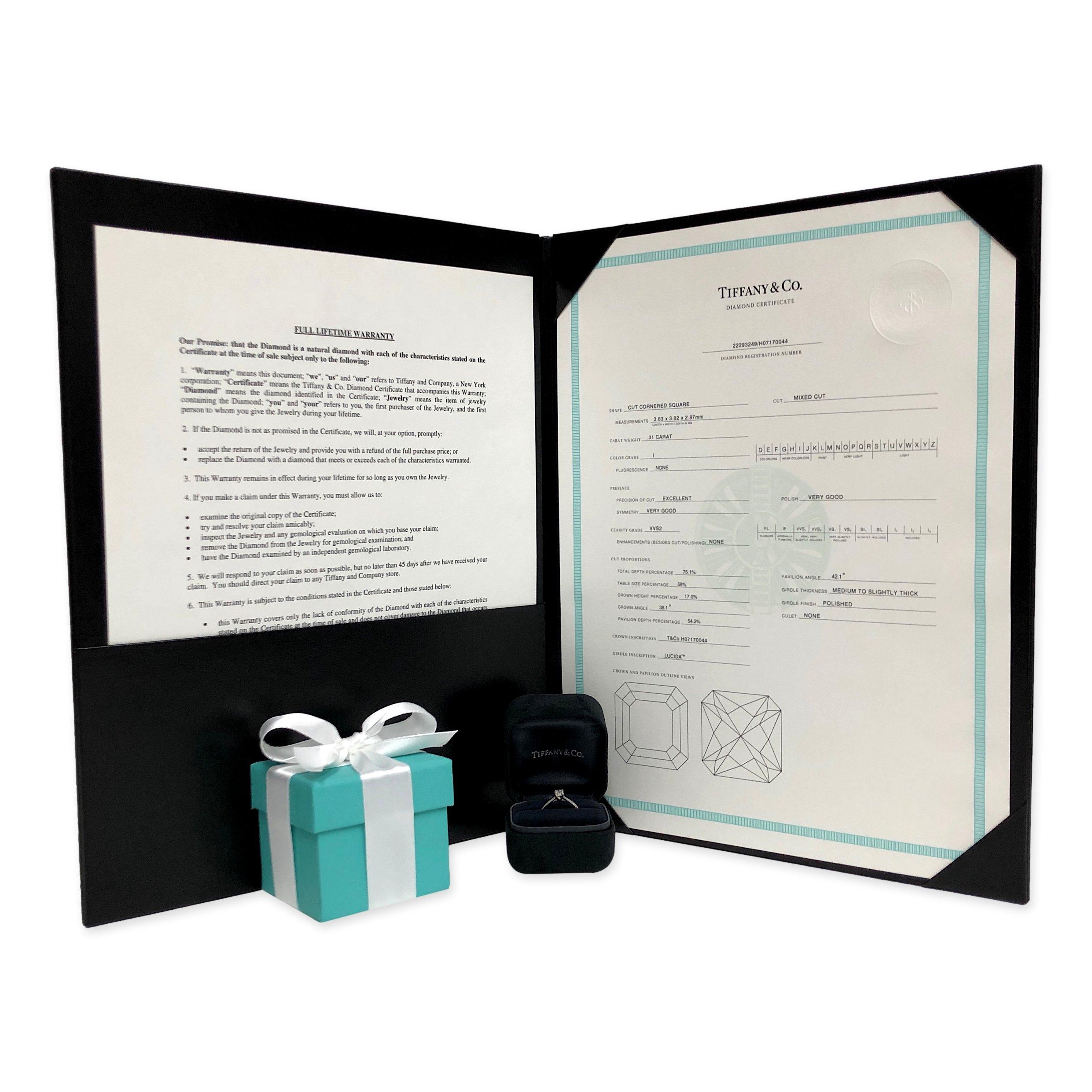 Women's Tiffany and Co. Platinum Lucida Diamond Engagement Ring .31ct IVVS2 w/Receipt