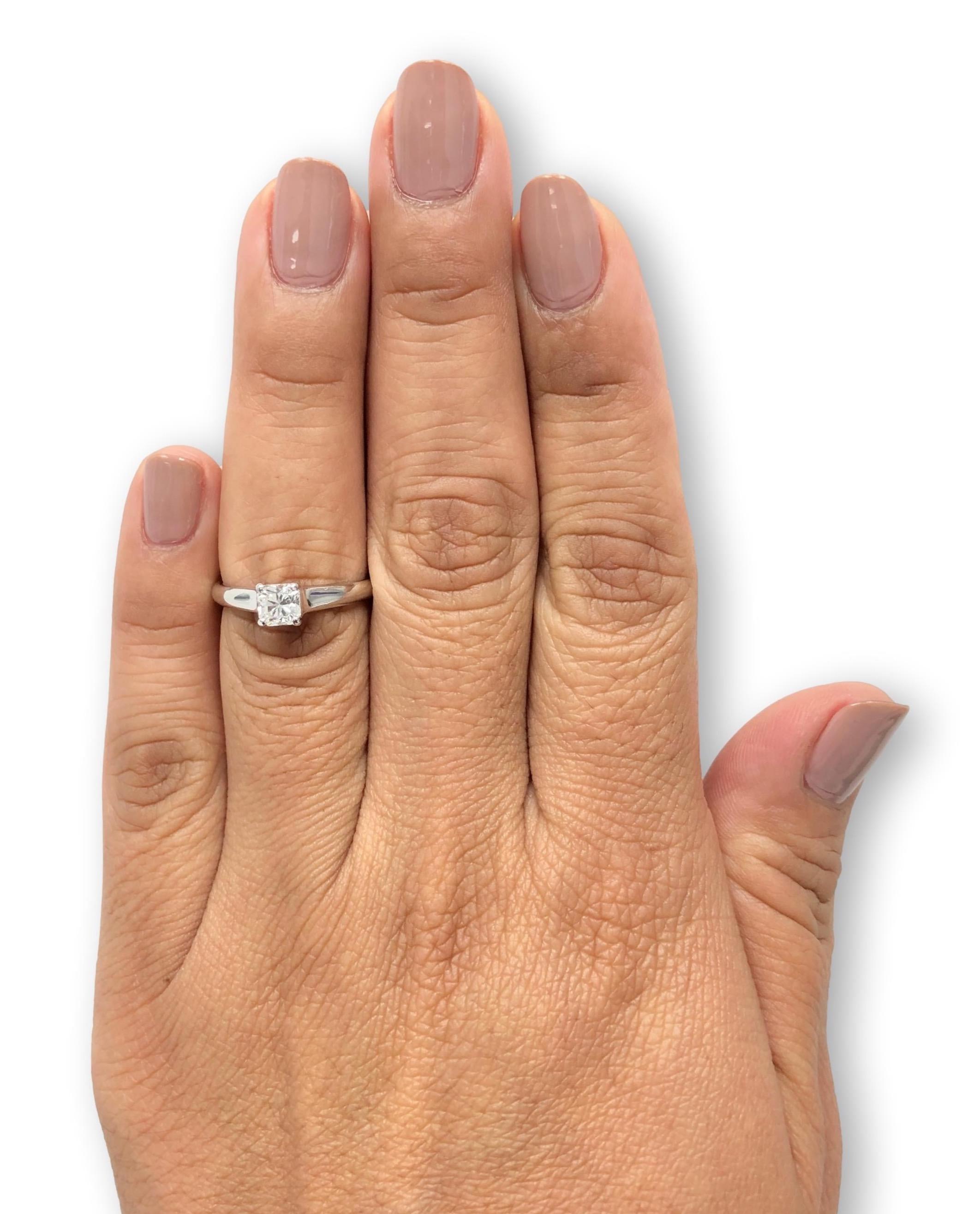 Square Cut Tiffany and Co. Platinum Lucida Diamond Engagement Ring .50ct HVVS1 w/Receipt