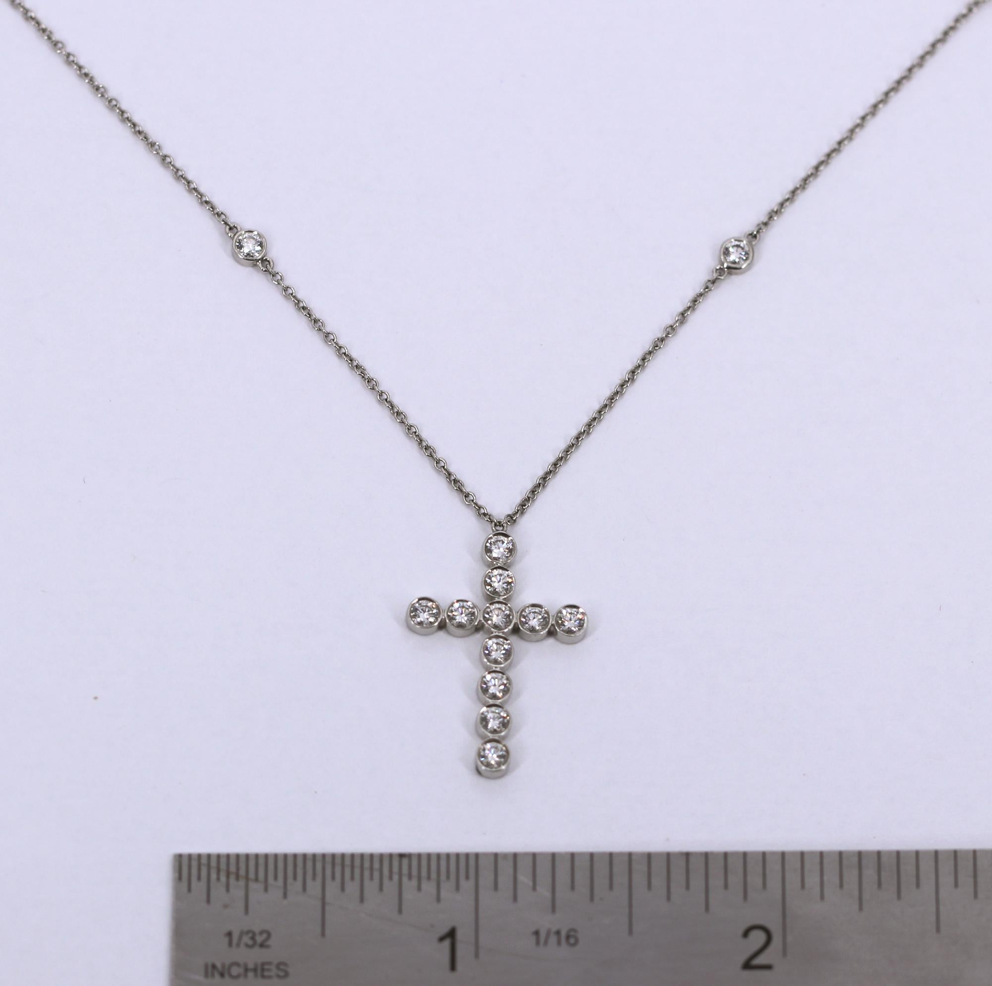 Women's Tiffany & Co. Platinum Necklace and Cross Pendant with Bezel Set Diamonds
