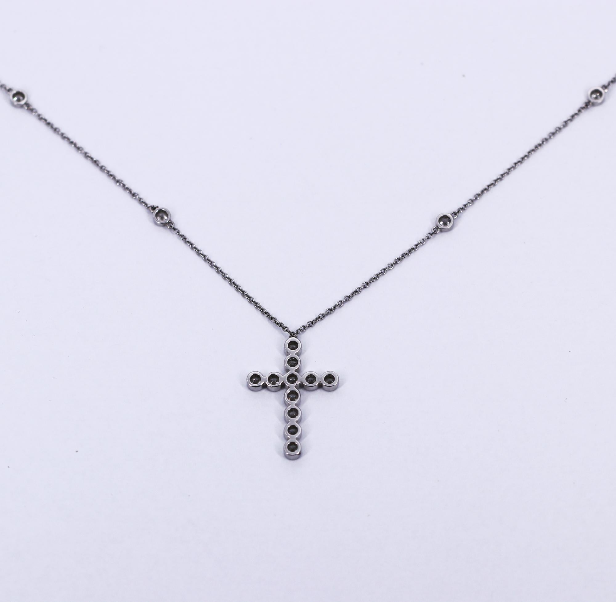 Tiffany & Co. Platinum Necklace and Cross Pendant with Bezel Set Diamonds 1