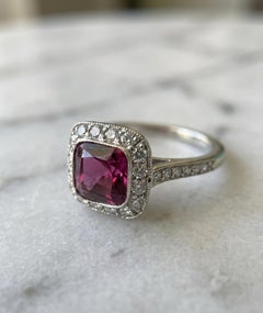Tiffany and Co Platinum Pink Tourmaline Diamond Cushion Cocktail Ring
