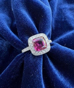 Tiffany and Co Platinum Pink Tourmaline Diamond Cushion Cocktail Ring