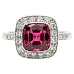 Tiffany and Co Platinum Pink Tourmaline Diamond Cushion Cocktail Ring