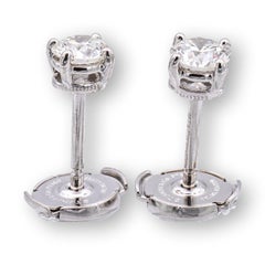 Tiffany and Co. Platinum Round 0.76Cts, Total Diamond JVVS1 Stud Earrings