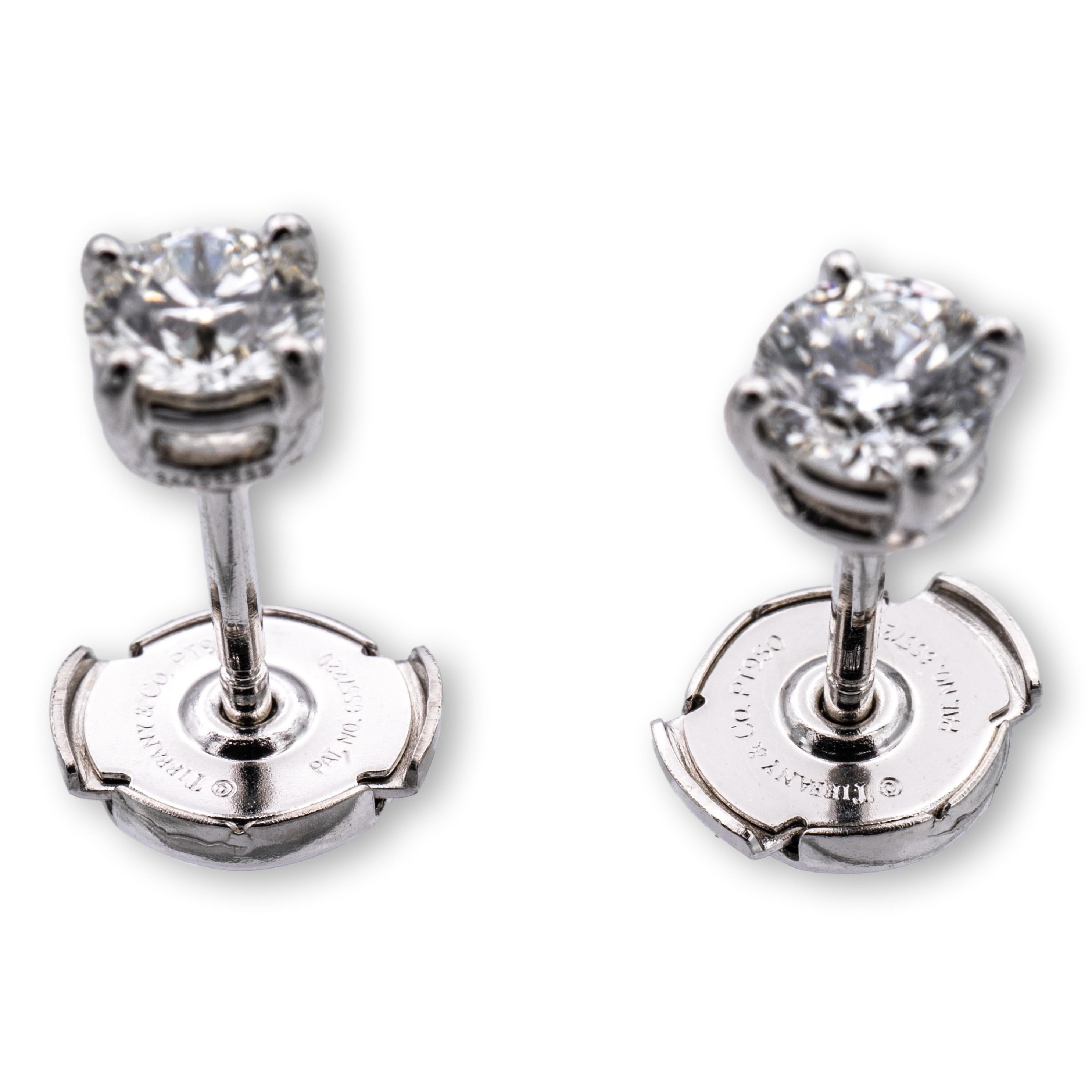 Modern Tiffany and Co. Platinum Round 0.76Cts, Total Diamond JVVS1 Stud Earrings