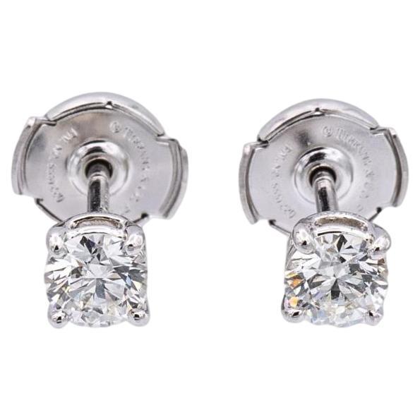 Tiffany and Co. Platinum Round 0.76Cts, Total Diamond JVVS1 Stud Earrings