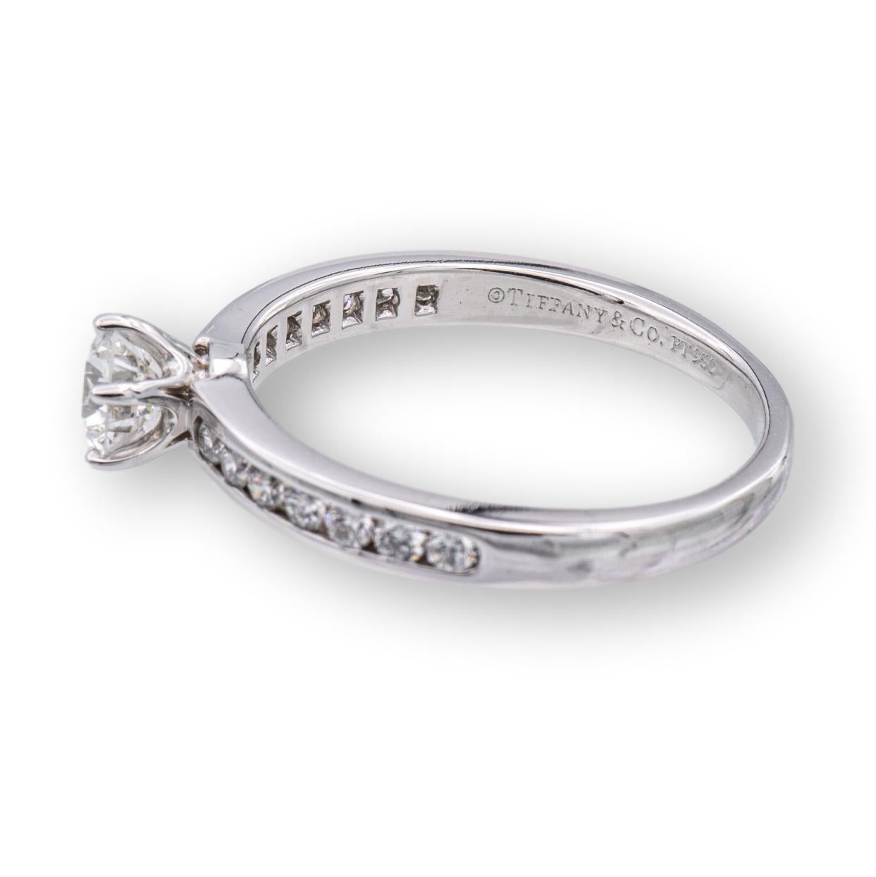 Tiffany and Co. Platinum Round Diamond Band Engagement Ring .73Cts Total FVS2 In Excellent Condition In New York, NY