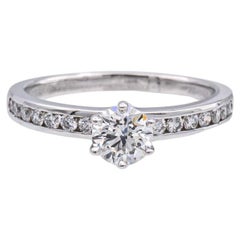 Tiffany and Co. Platinum Round Diamond Band Engagement Ring .73Cts Total FVS2