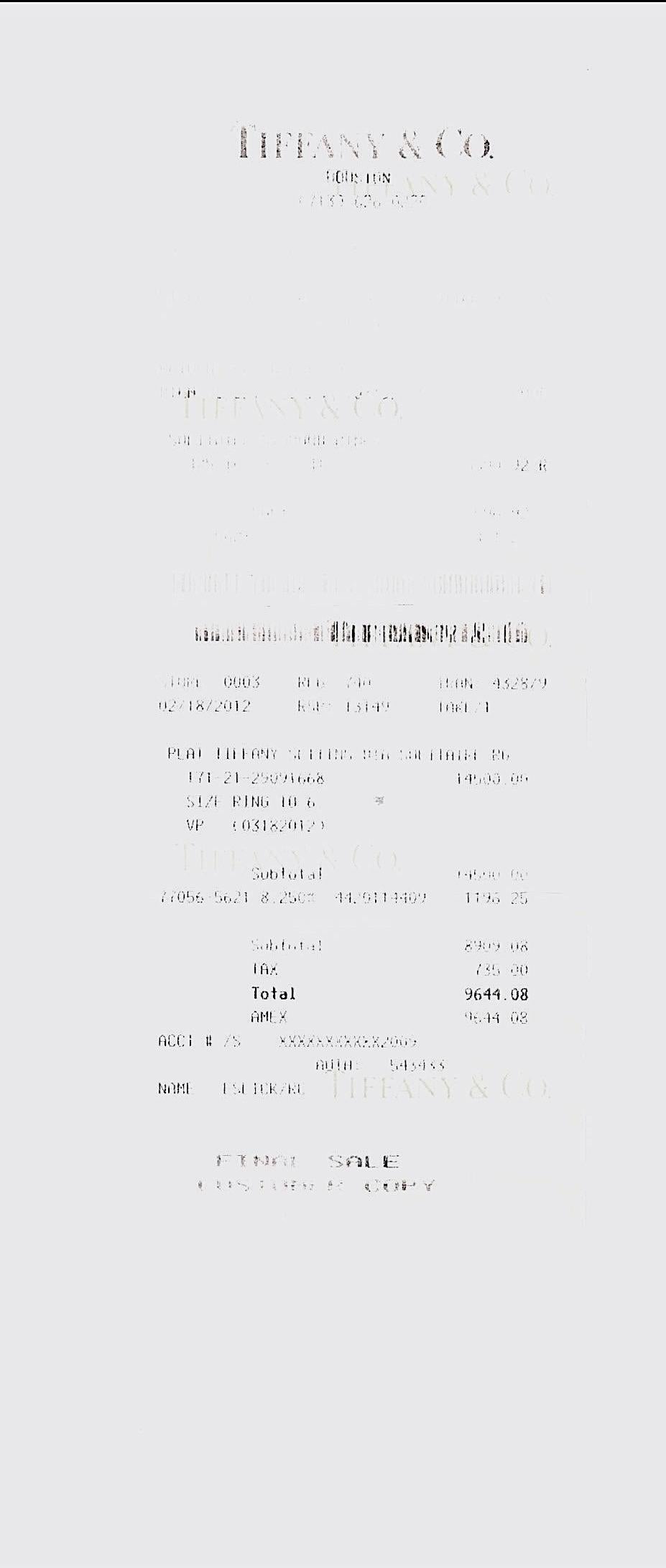 Tiffany & Co. Platinum Solitaire Round Diamond Engagement Ring 1.03 GVS2 2