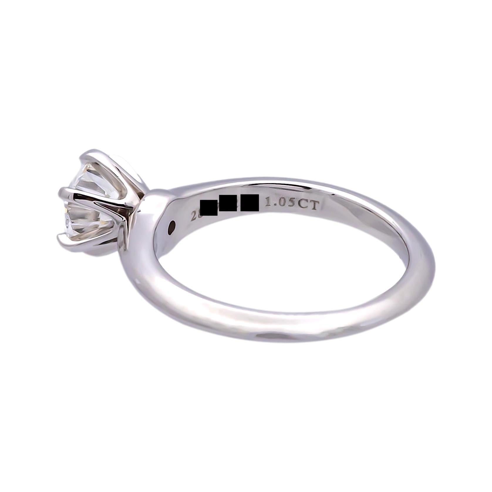 Tiffany und Co. Platin Solitär Runder Diamant Verlobungsring 1,05 FVS2 (Zeitgenössisch)