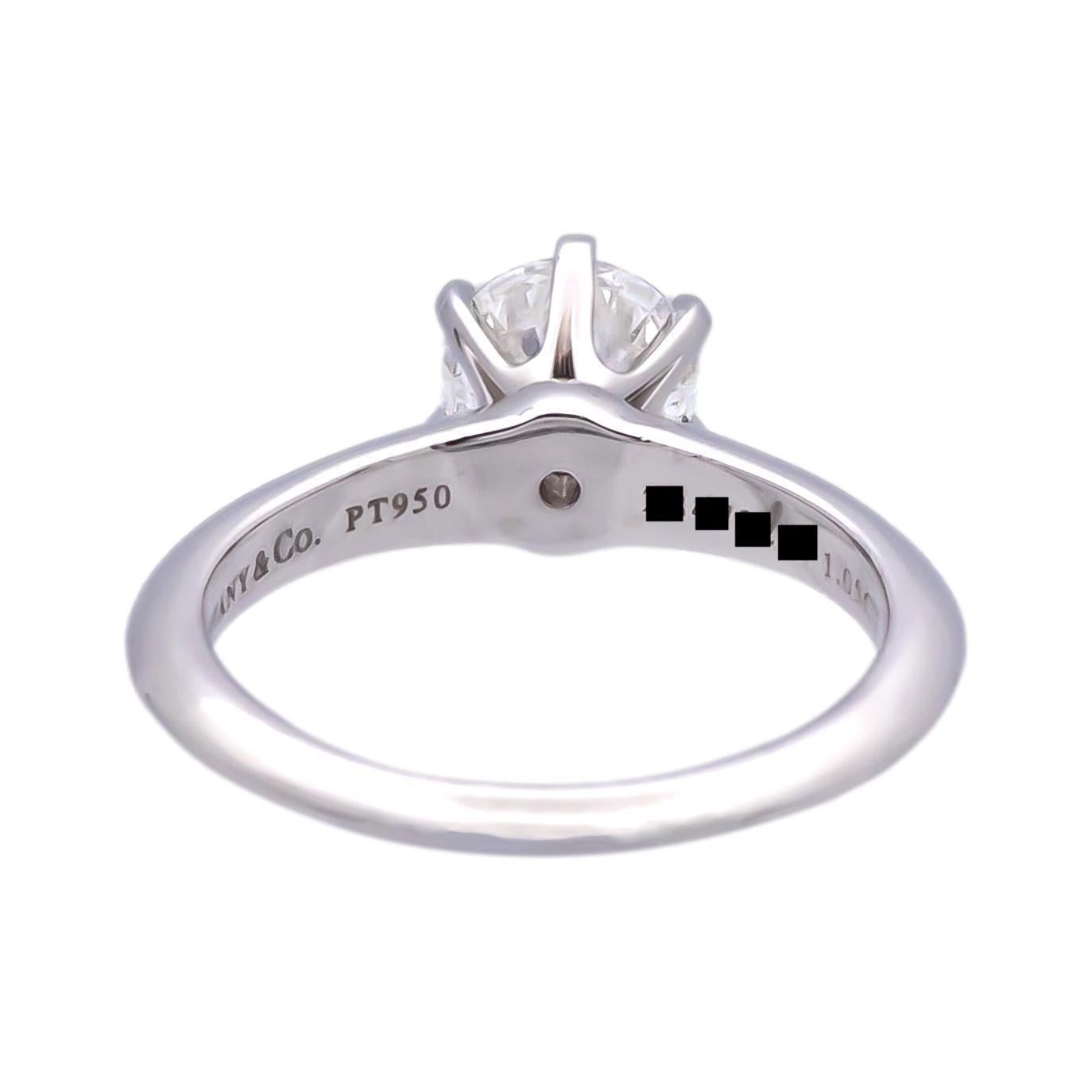 Tiffany und Co. Platin Solitär Runder Diamant Verlobungsring 1,05 FVS2 (Rundschliff)
