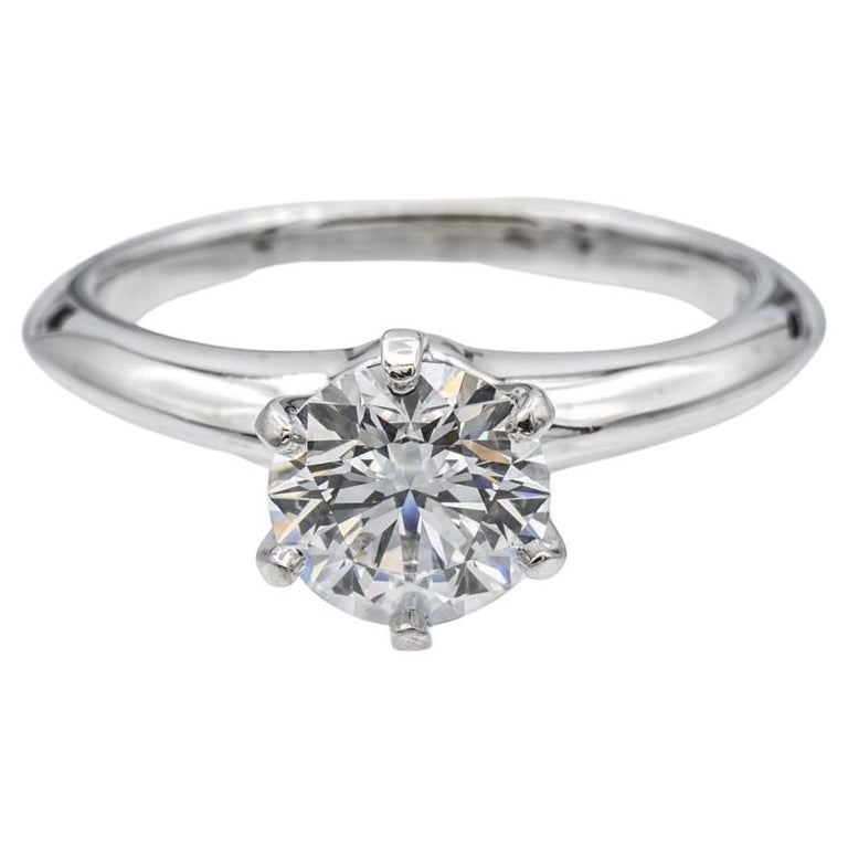 Tiffany and Co. Platinum Solitaire Round Diamond Engagement Ring 1.05 FVS2 For Sale