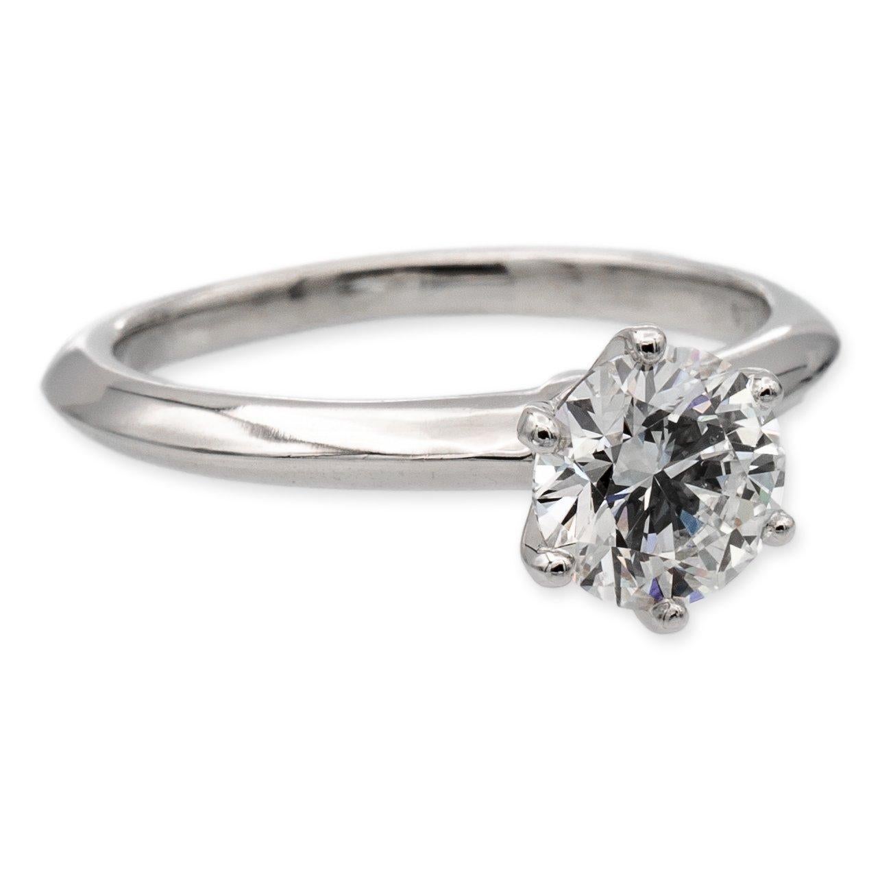 Tiffany and Co. Platinum Solitaire Round Diamond Engagement Ring 1.14ct
