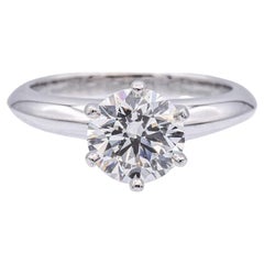 Tiffany and Co. Platinum Solitaire Round Diamond Engagement Ring 1.18 HVS2