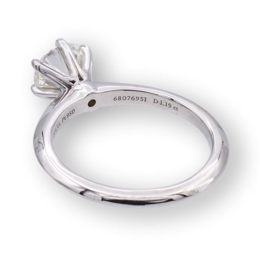 Round Cut Tiffany & Co. Platinum Solitaire Round Diamond Engagement Ring 1.19 IVS1