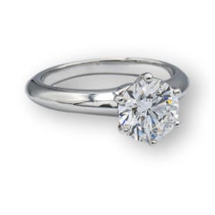 Tiffany and Co. Platinum Solitaire Round Diamond Engagement Ring 1.33 HVS1