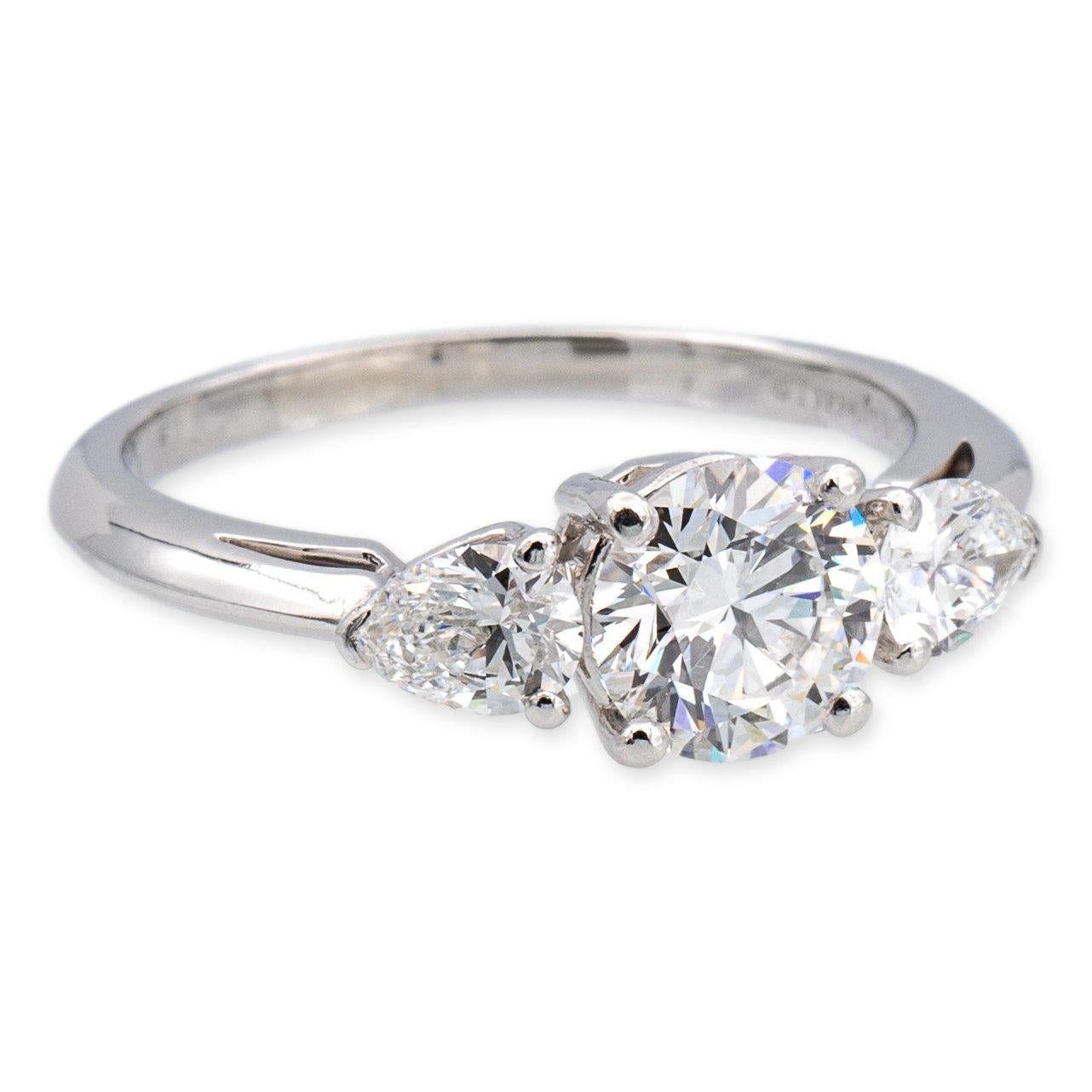 Tiffany And Co Platinum Three Stone Round Pear Shape Diamond Tiffany And Co Platinum Three Stone Round Pear Shape Diamond