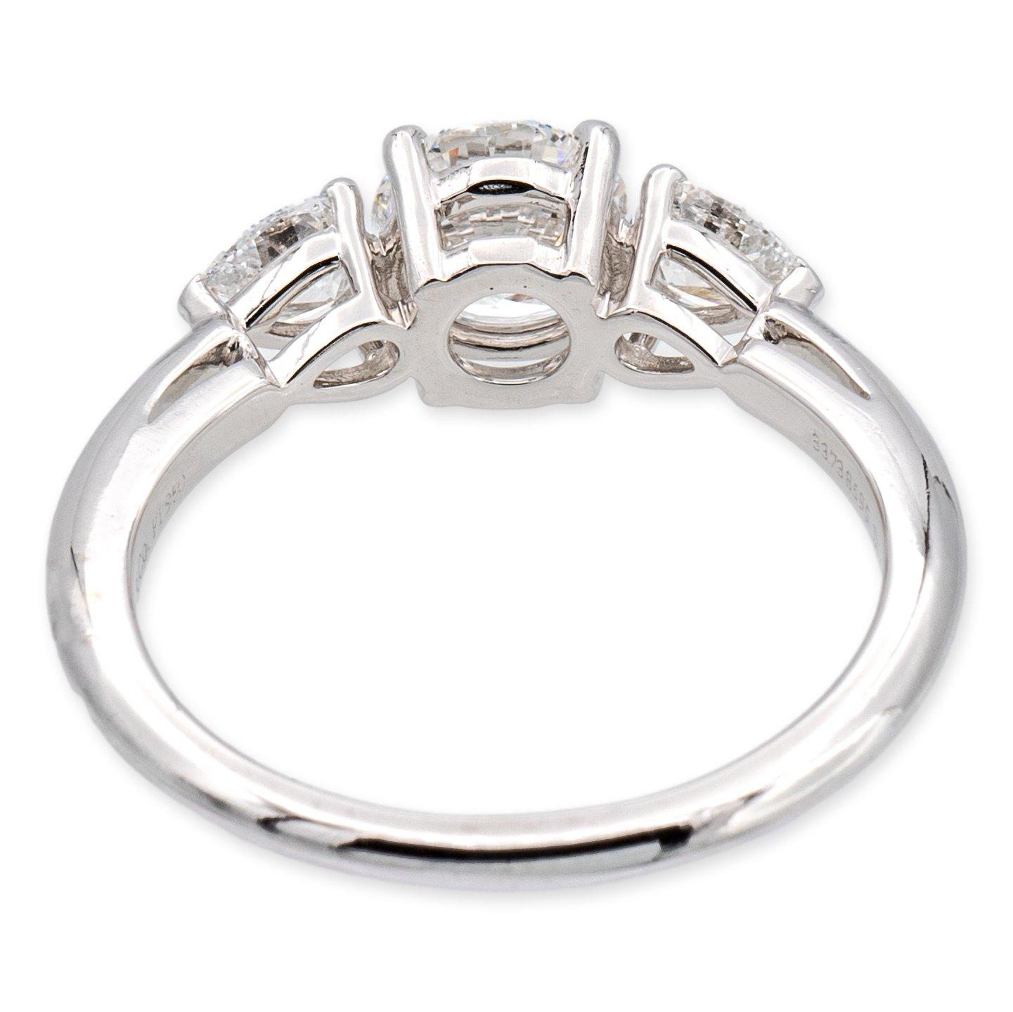 Modern Tiffany and Co. Platinum Three-Stone Round Pear Shape Diamond Engagement Ring 