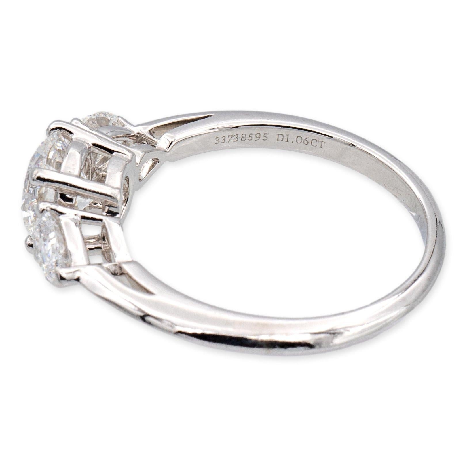 Round Cut Tiffany and Co. Platinum Three-Stone Round Pear Shape Diamond Engagement Ring 