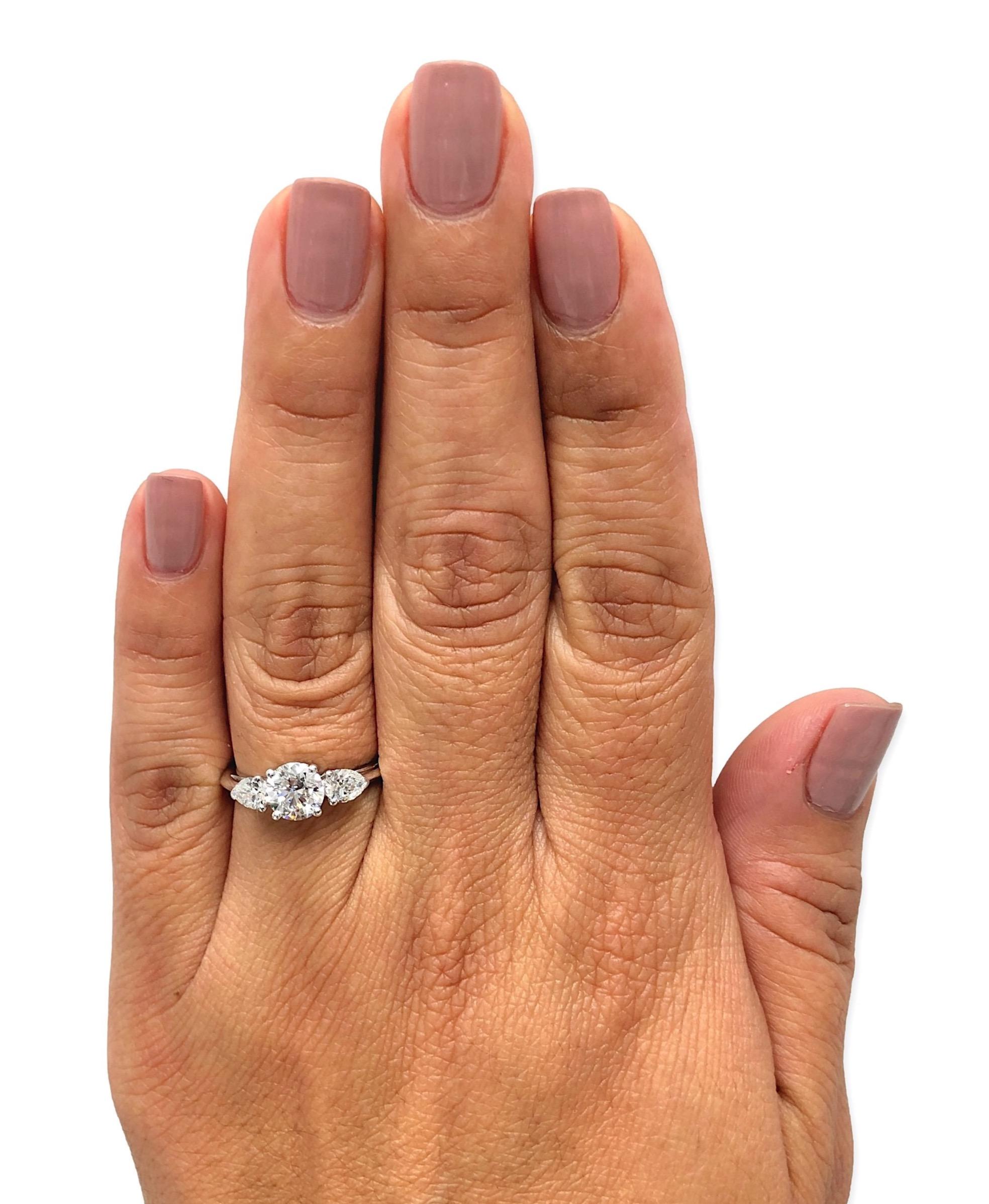 Women's Tiffany and Co. Platinum Three-Stone Round Pear Shape Diamond Engagement Ring 