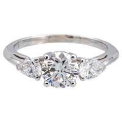 Tiffany and Co. Platinum Three-Stone Round Pear Shape Diamond Engagement Ring