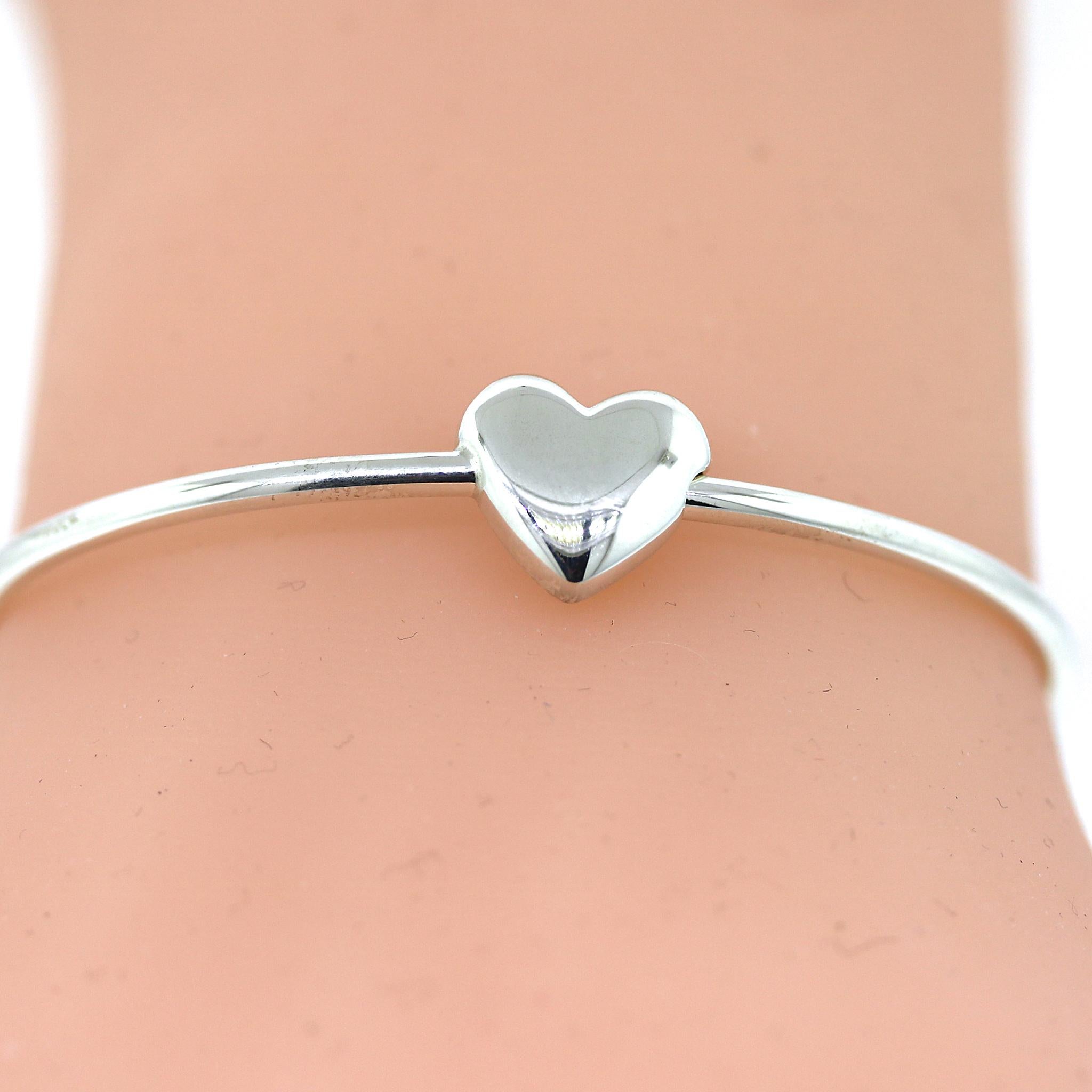 Women's Tiffany and Co. Puffed Heart Sterling Silver Wire Bangle Bracelet