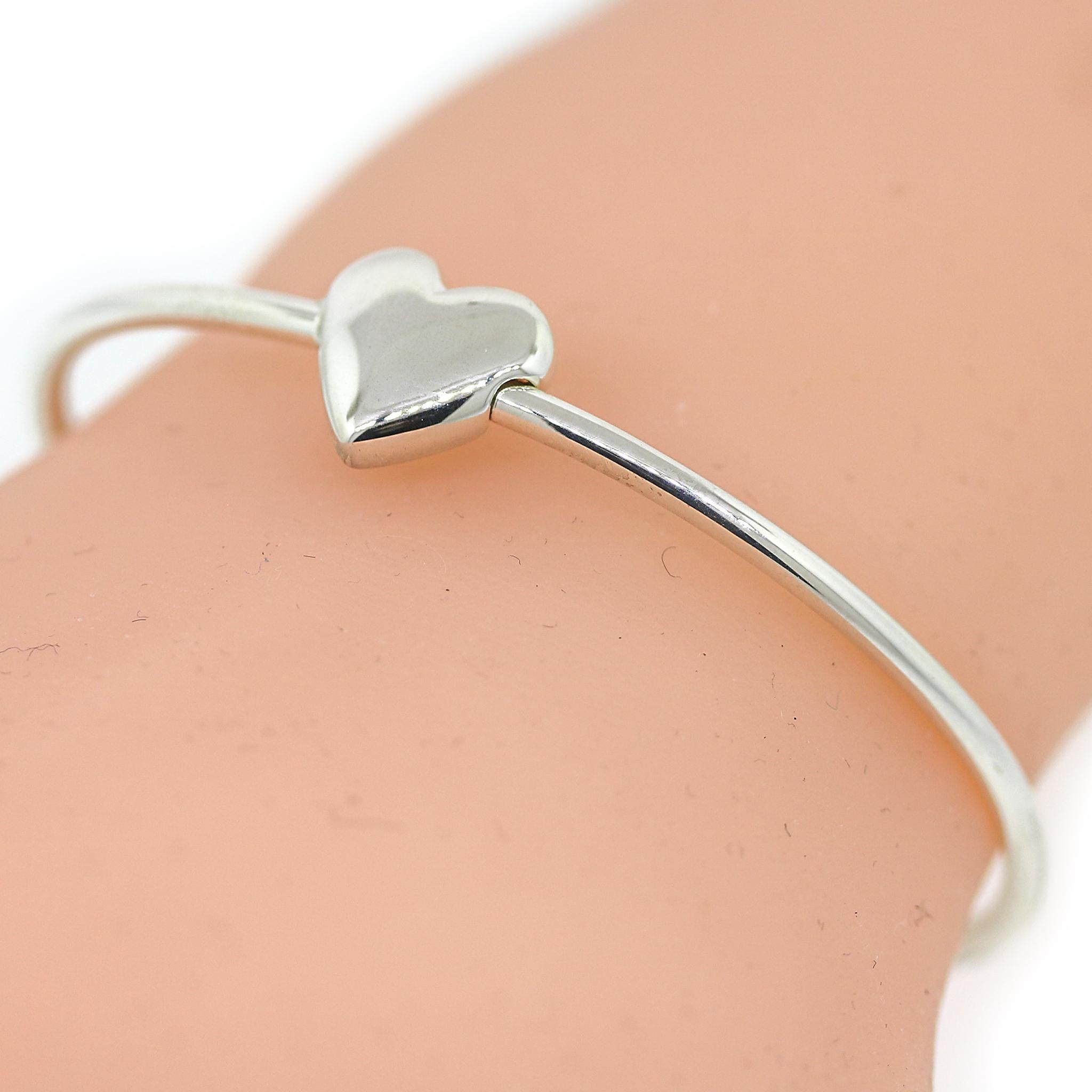 Tiffany and Co. Puffed Heart Sterling Silver Wire Bangle Bracelet 1