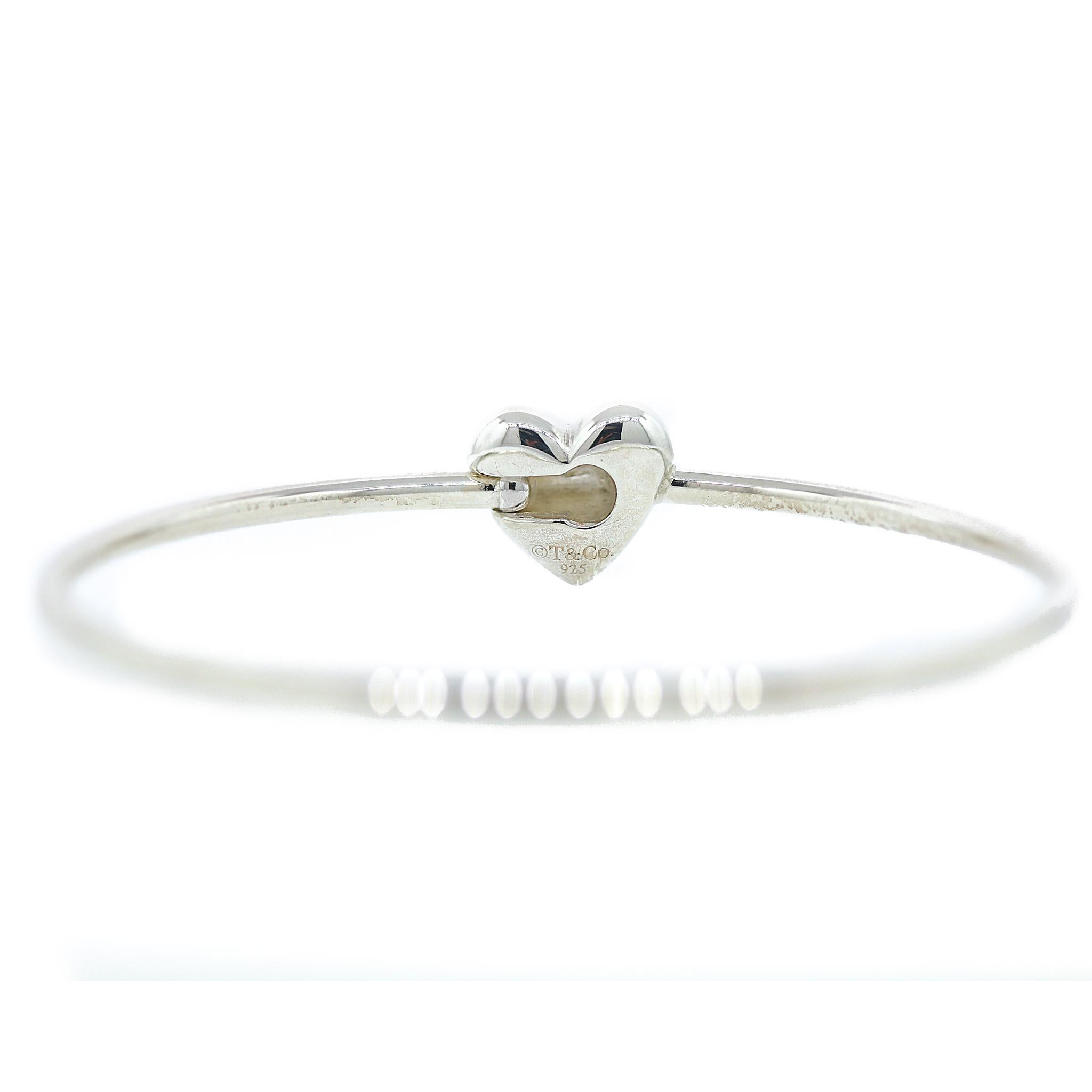 Tiffany and Co. Puffed Heart Sterling Silver Wire Bangle Bracelet 4