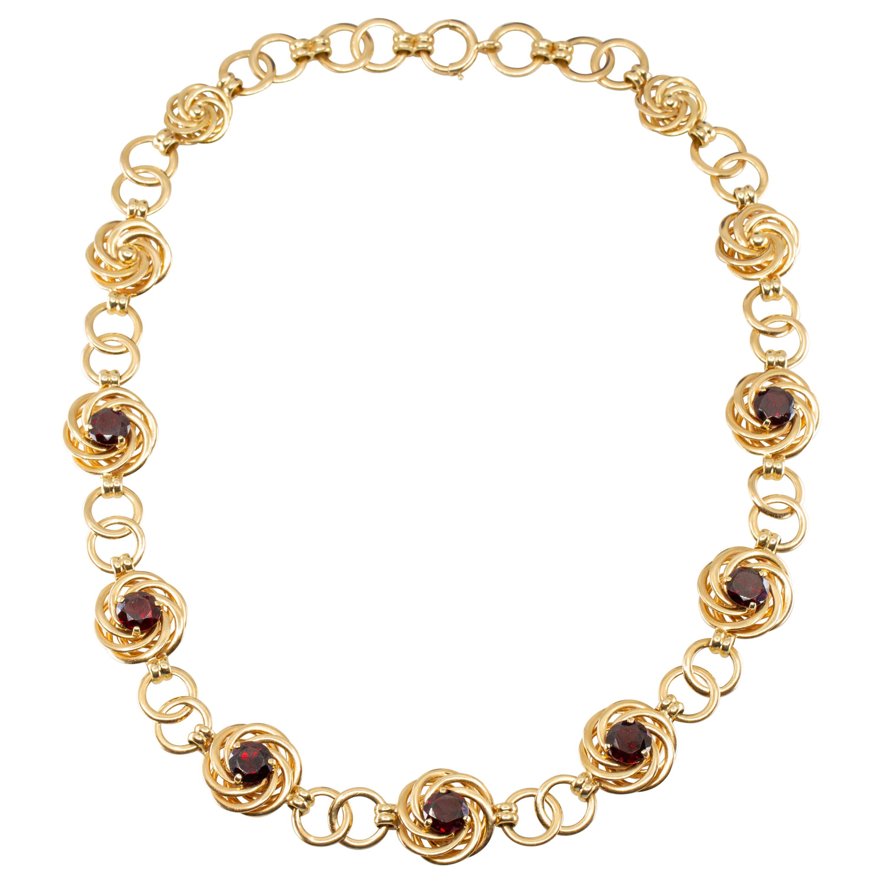 Retro 14 Karat Gold Garnet Necklace 