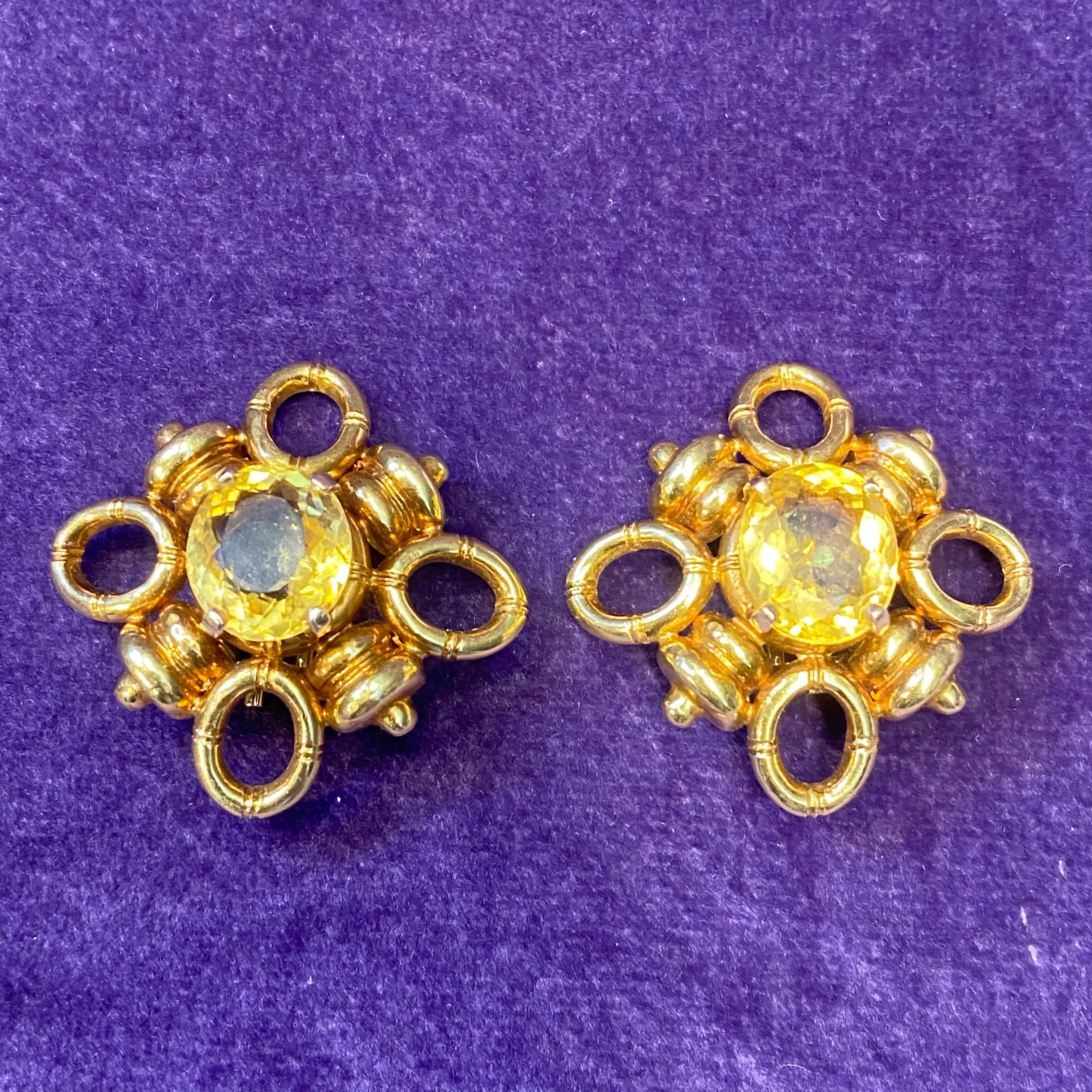 Tiffany and Co Retro Citrine Earrings In Excellent Condition For Sale In New York, NY