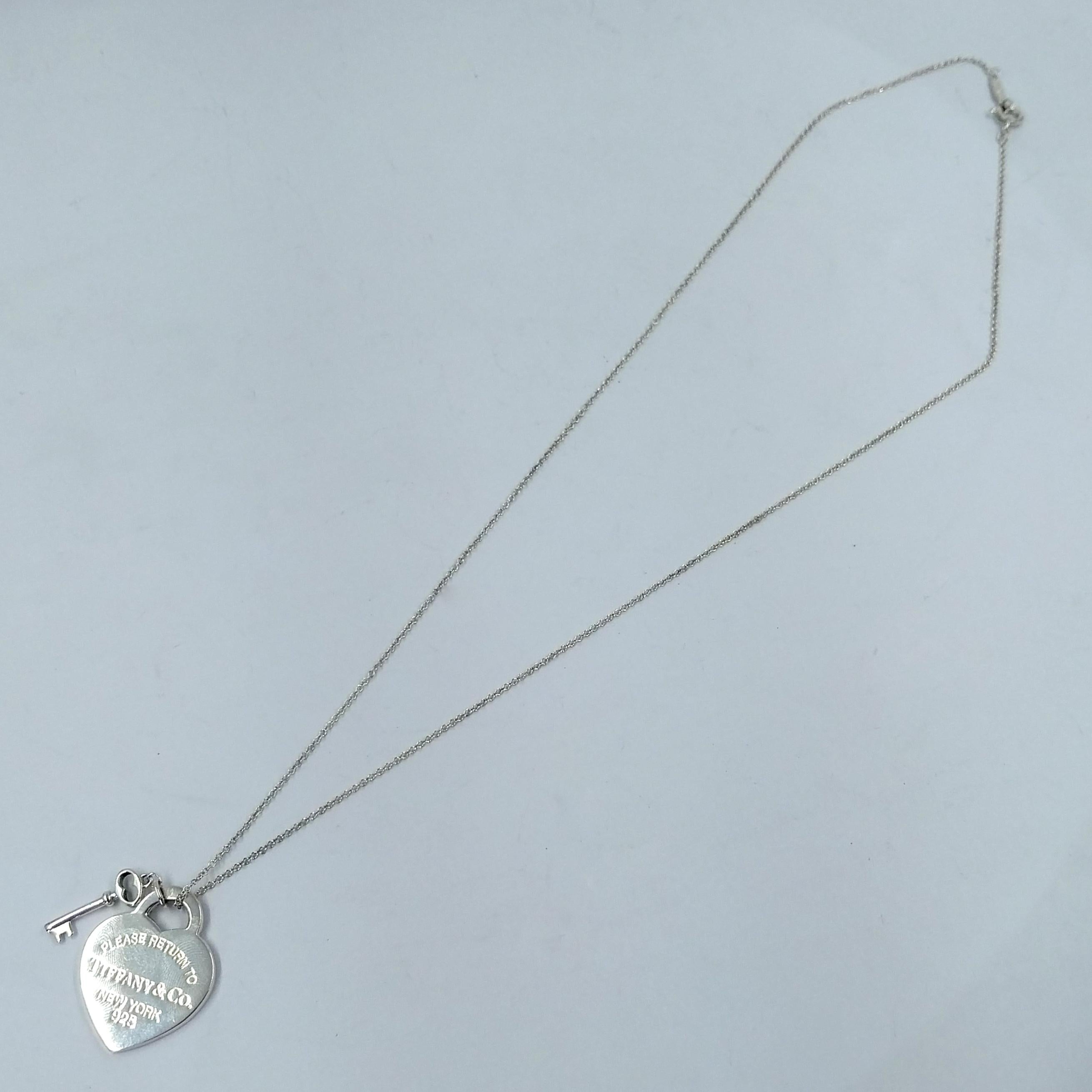 Tiffany and Co Return to Tiffany Heart Tag Necklace with Key In Good Condition For Sale In Coral Gables, FL